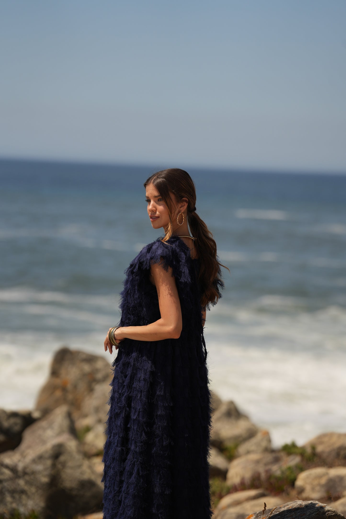 Edição limitada! Vestido comprido de cerimónia azul marinho