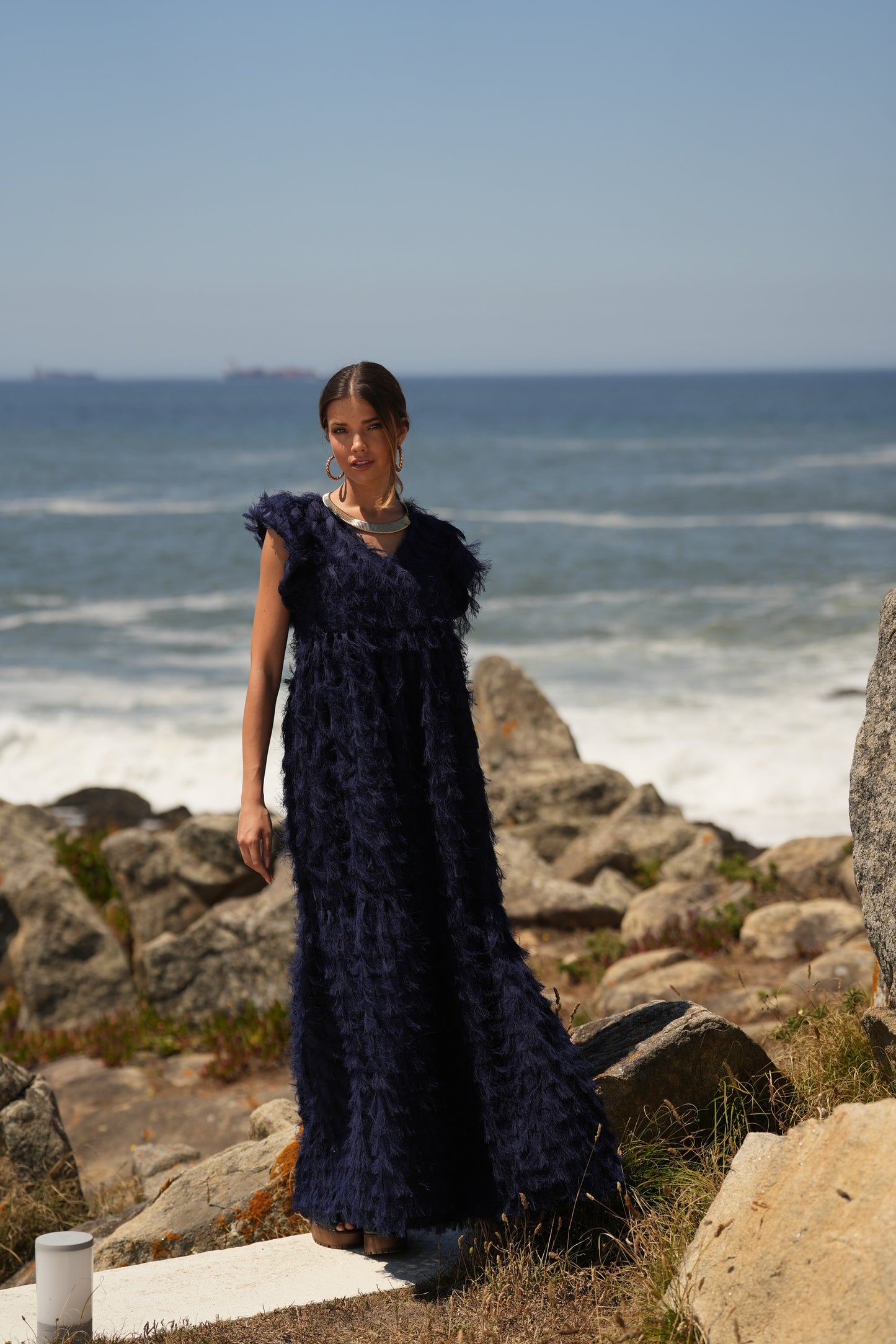 Edição limitada! Vestido comprido de cerimónia azul marinho