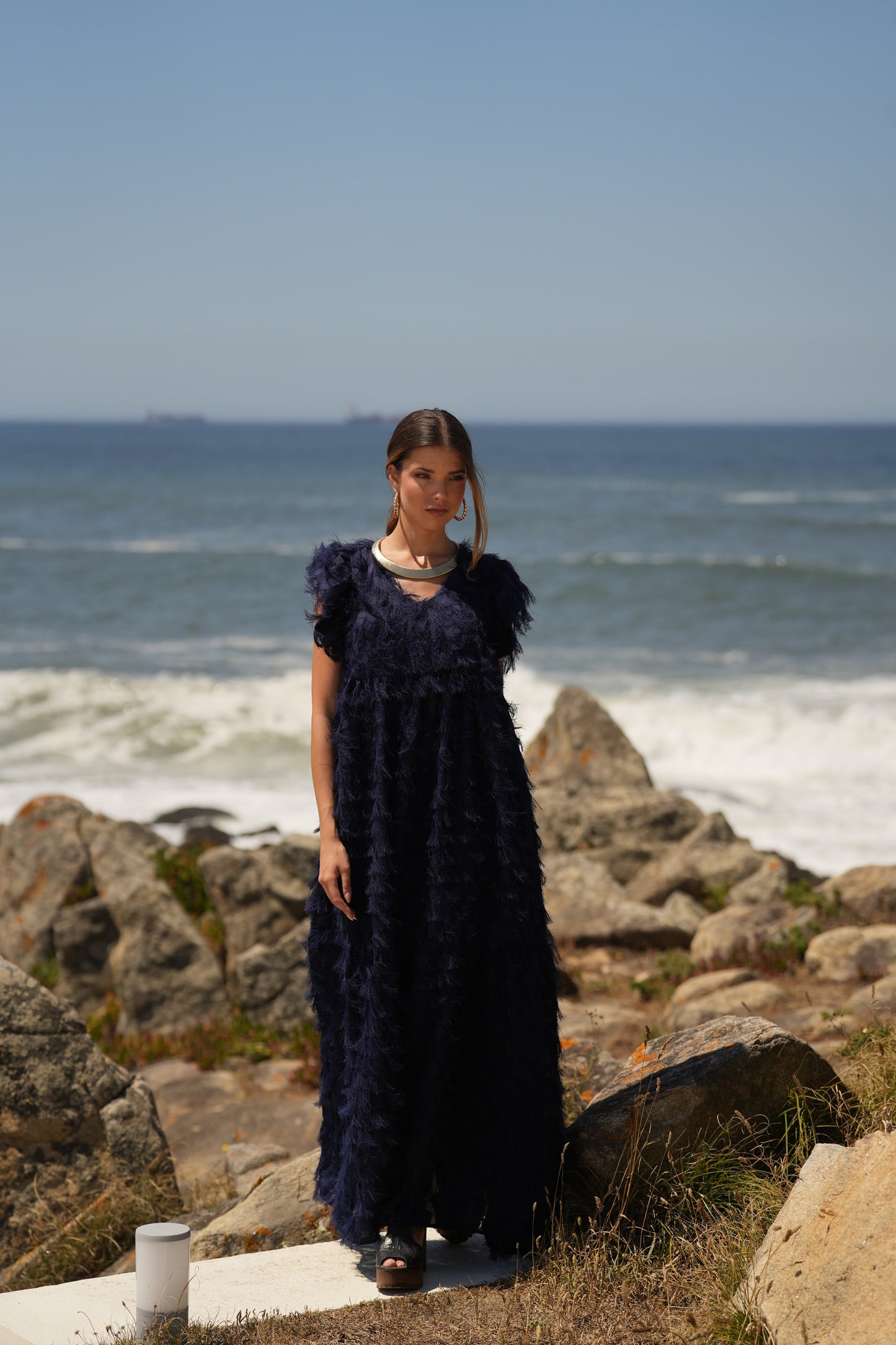 Edição limitada! Vestido comprido de cerimónia azul marinho
