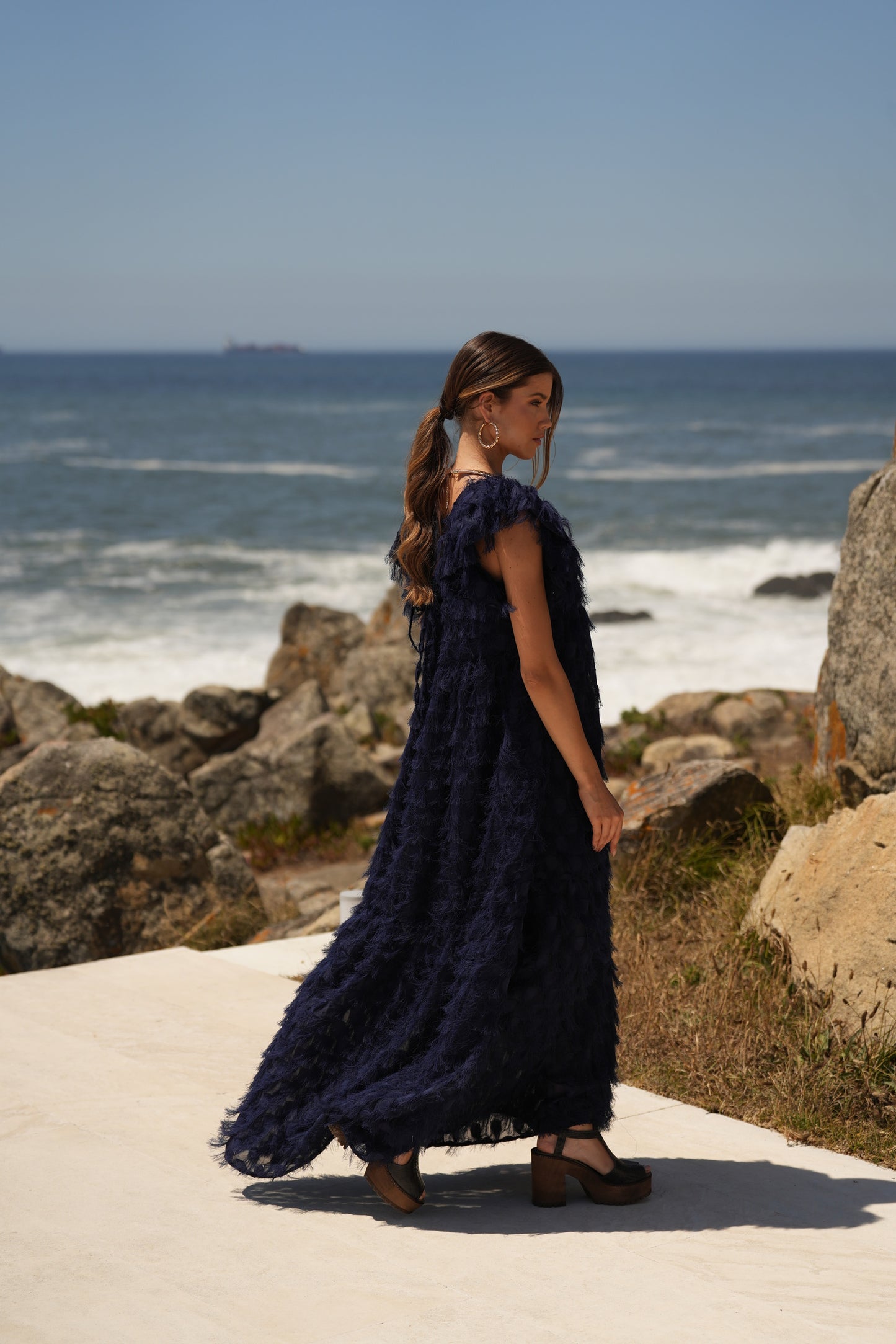 Edição limitada! Vestido comprido de cerimónia azul marinho