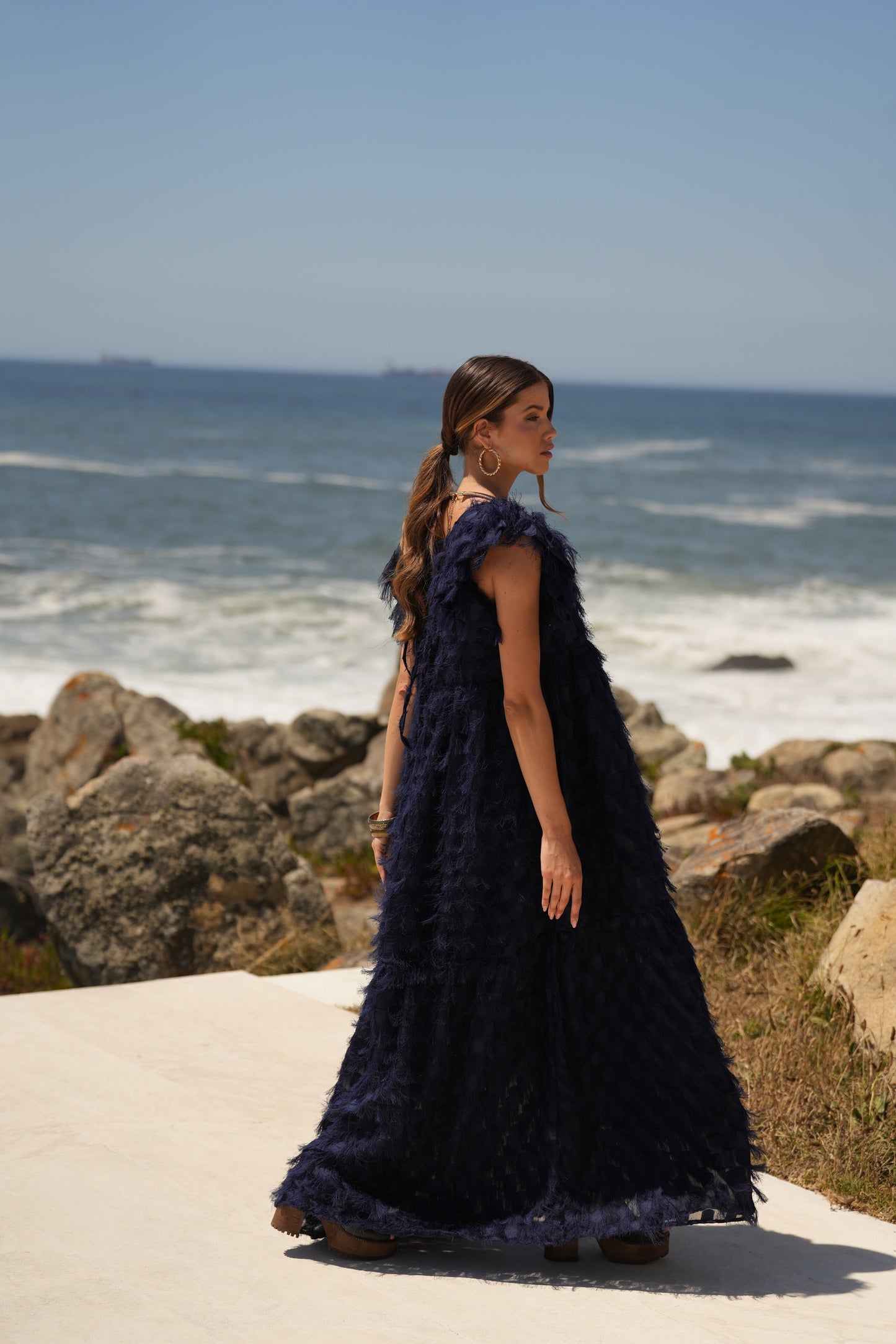 Edição limitada! Vestido comprido de cerimónia azul marinho
