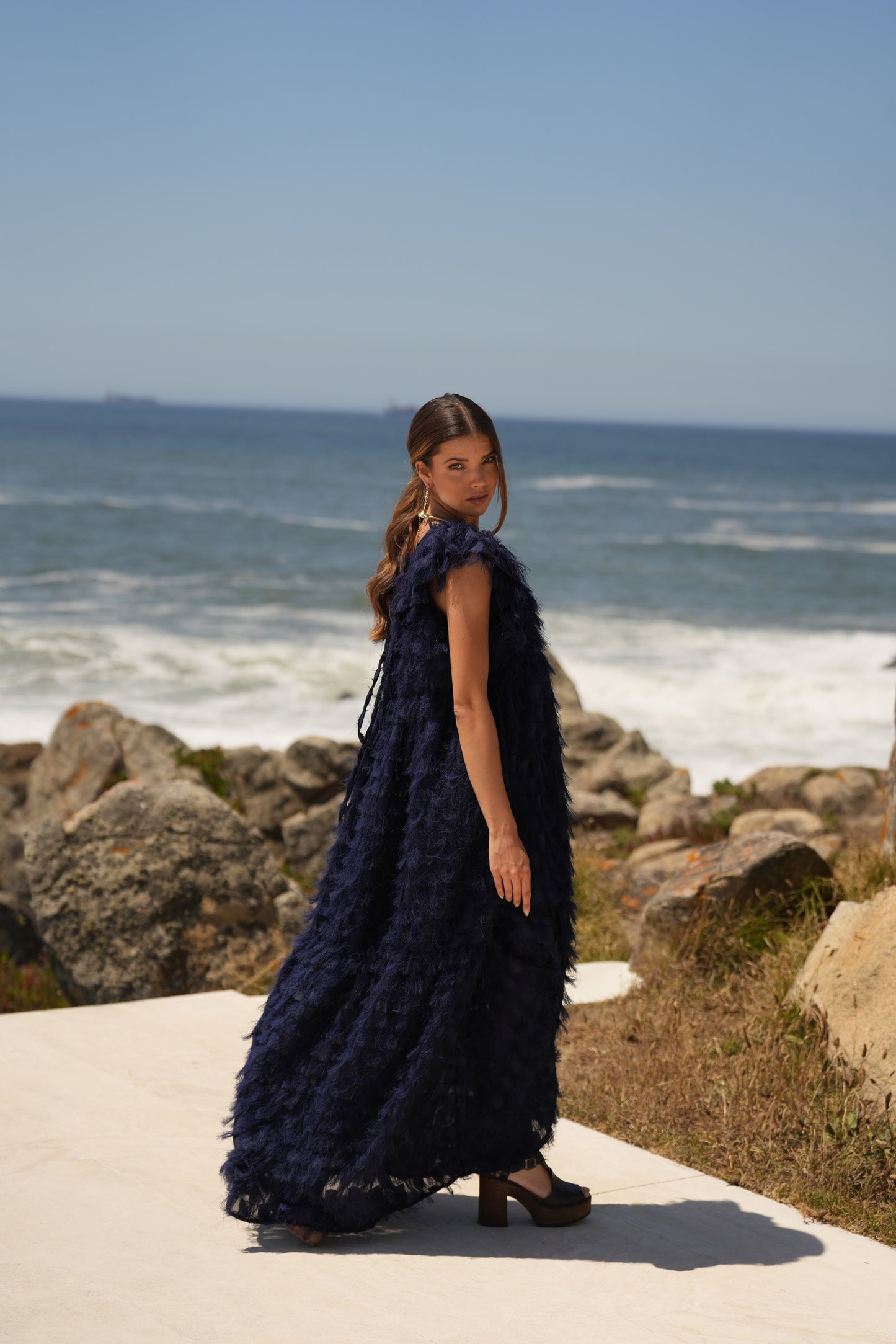 Edição limitada! Vestido comprido de cerimónia azul marinho