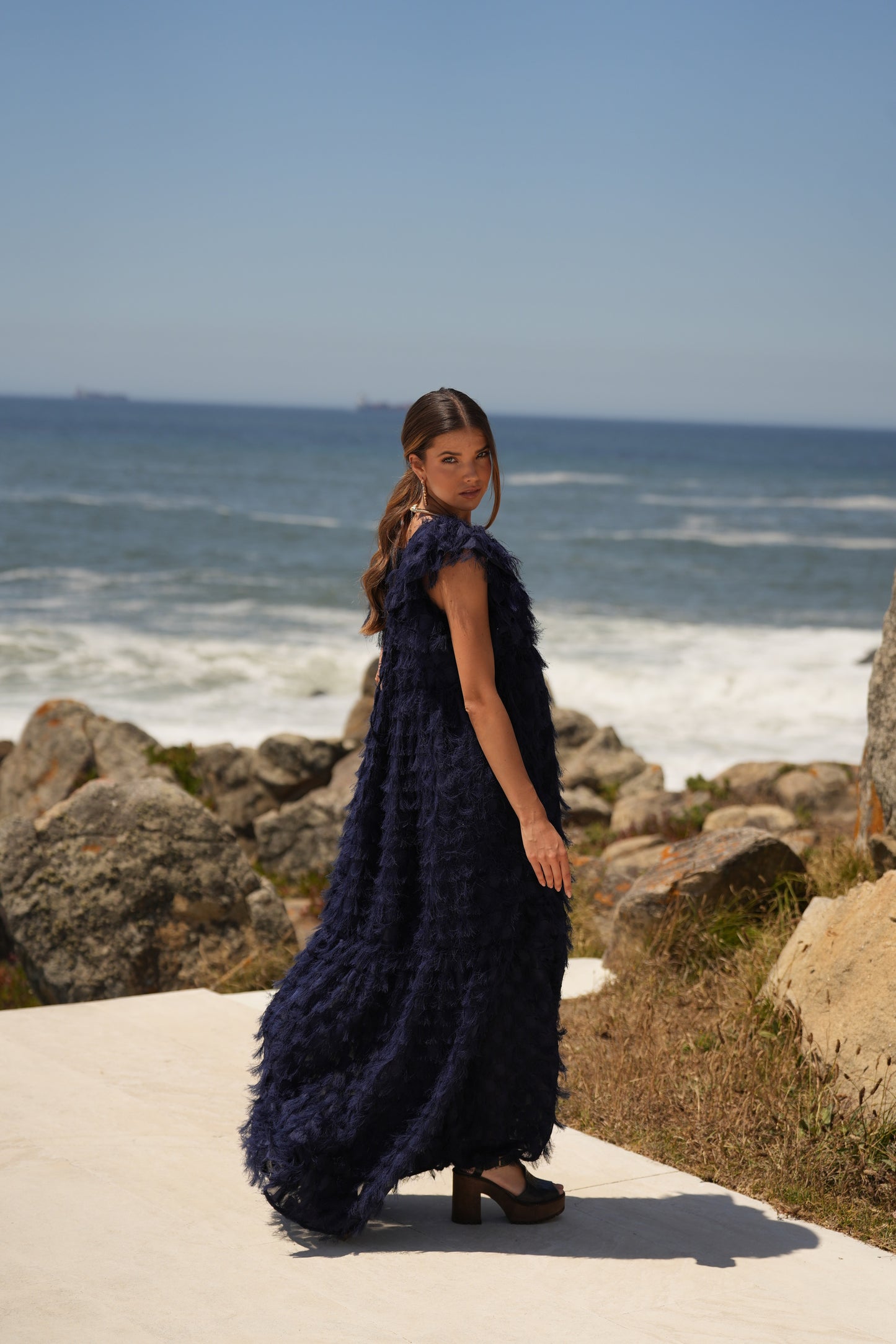 Edição limitada! Vestido comprido de cerimónia azul marinho