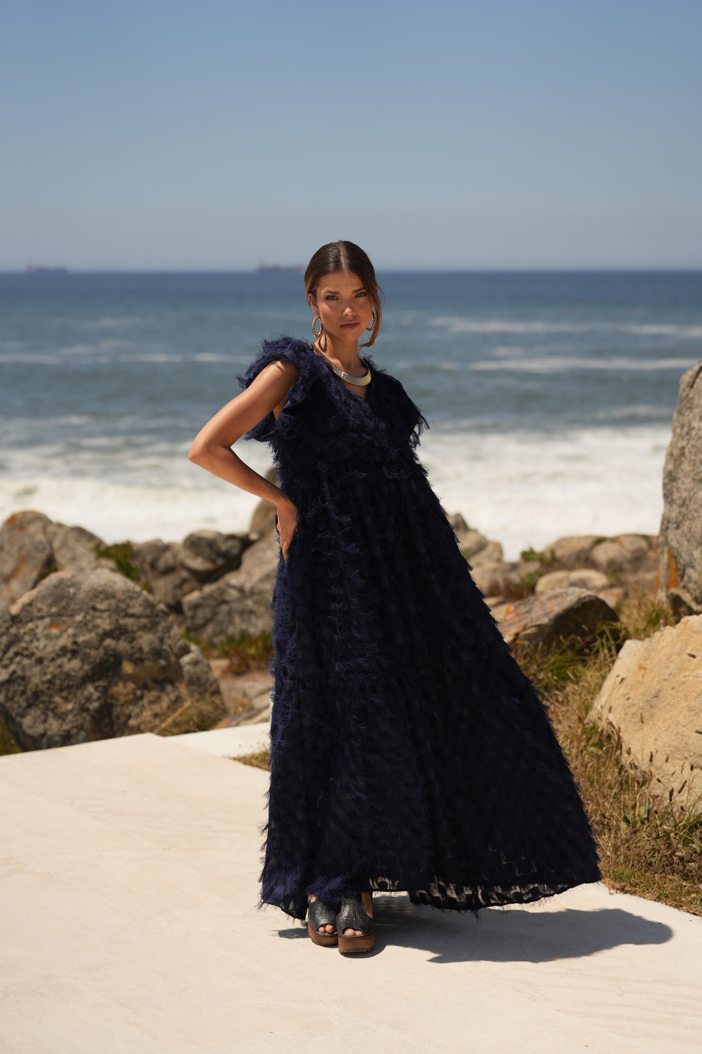 Edição limitada! Vestido comprido de cerimónia azul marinho