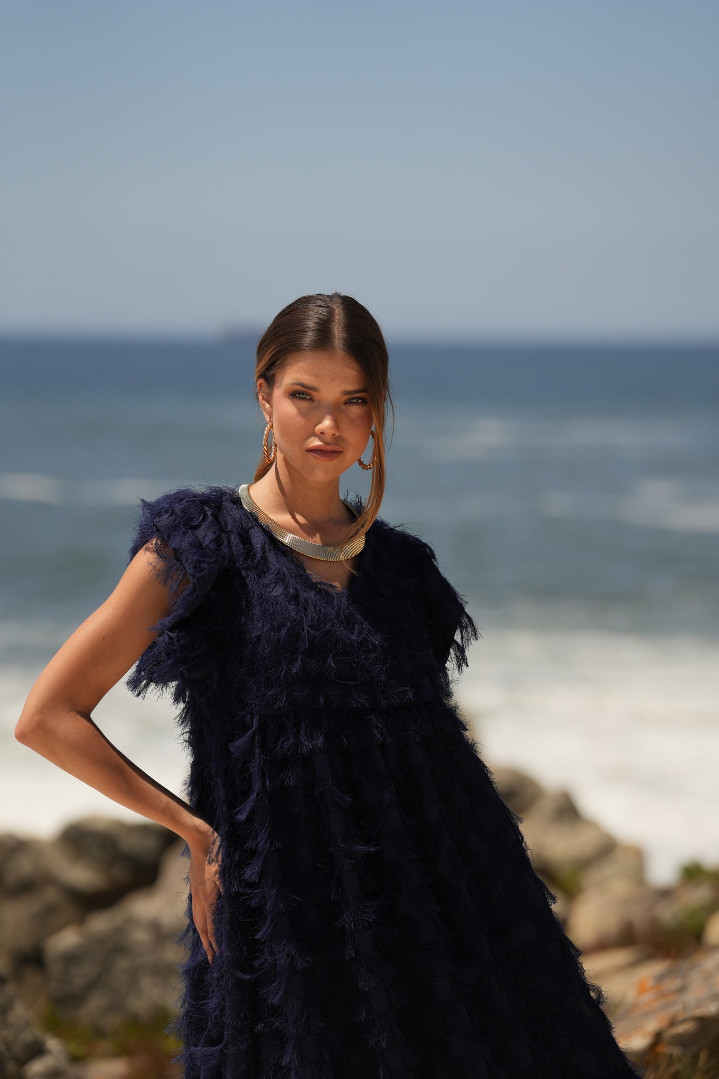 Edição limitada! Vestido comprido de cerimónia azul marinho
