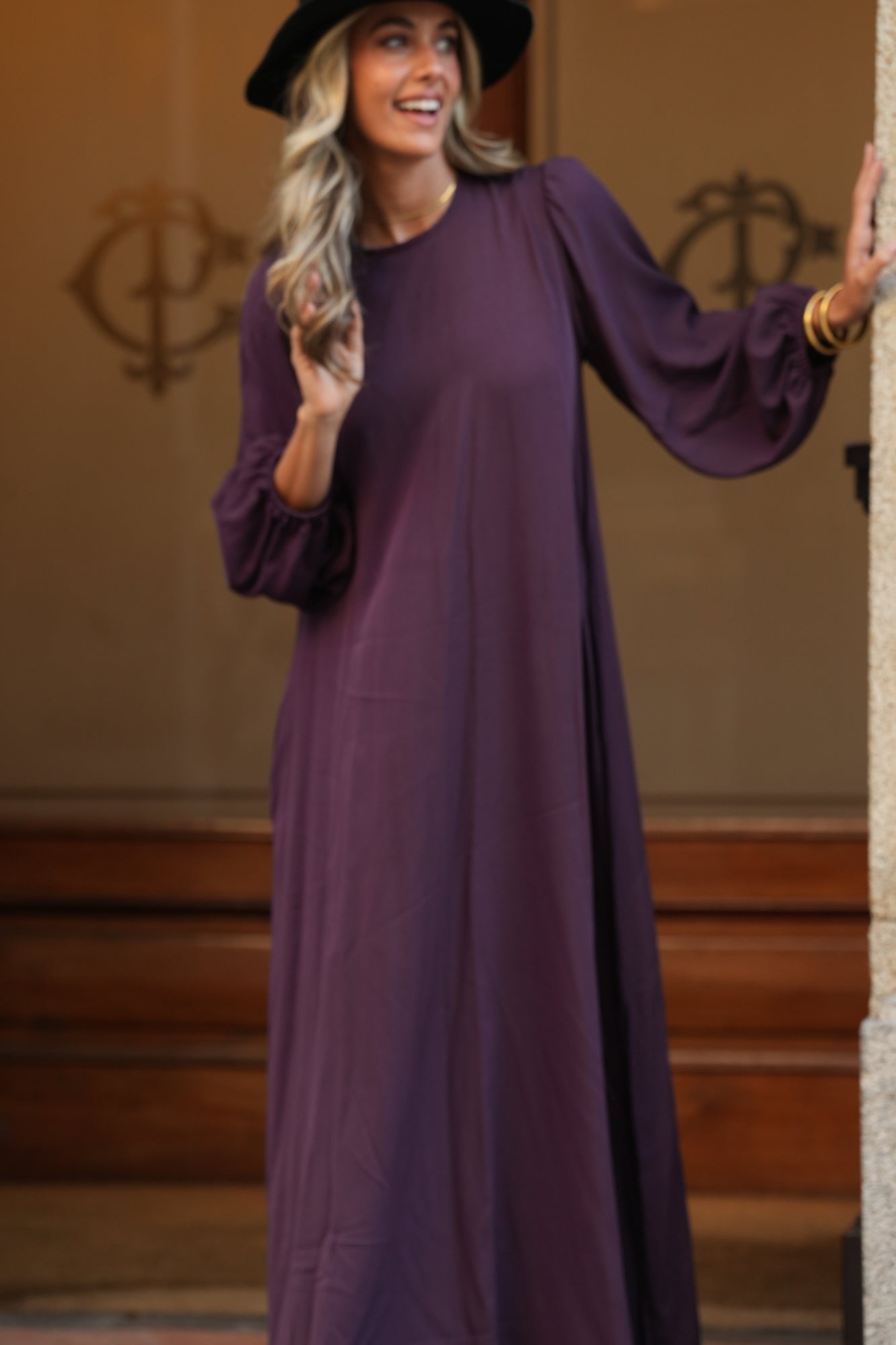 Vestido comprido em viscose bordeaux