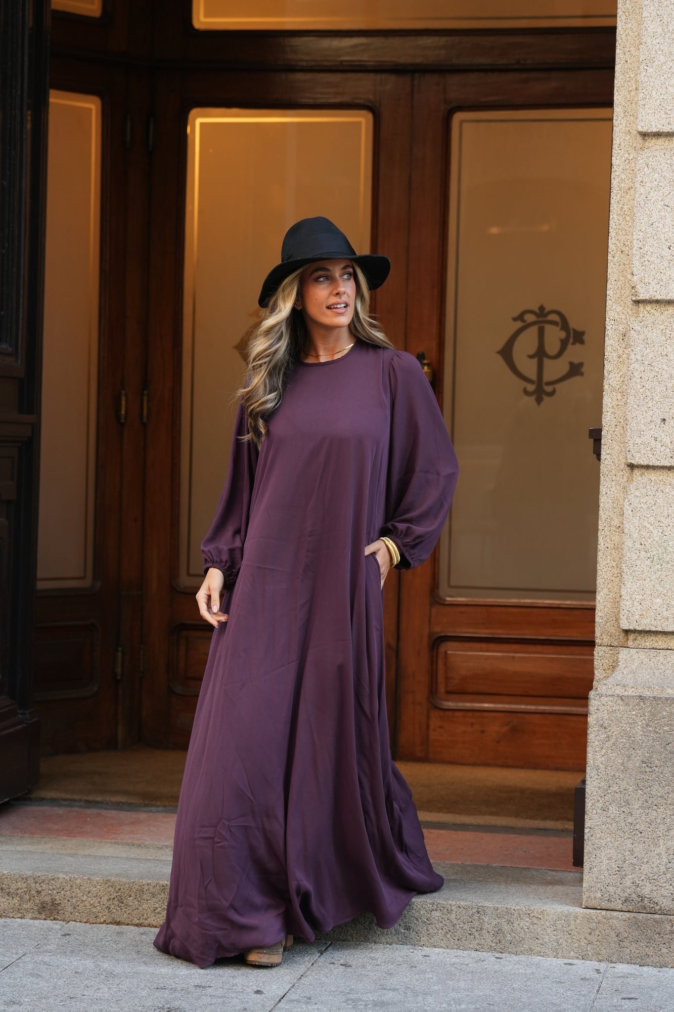 Vestido comprido em viscose bordeaux