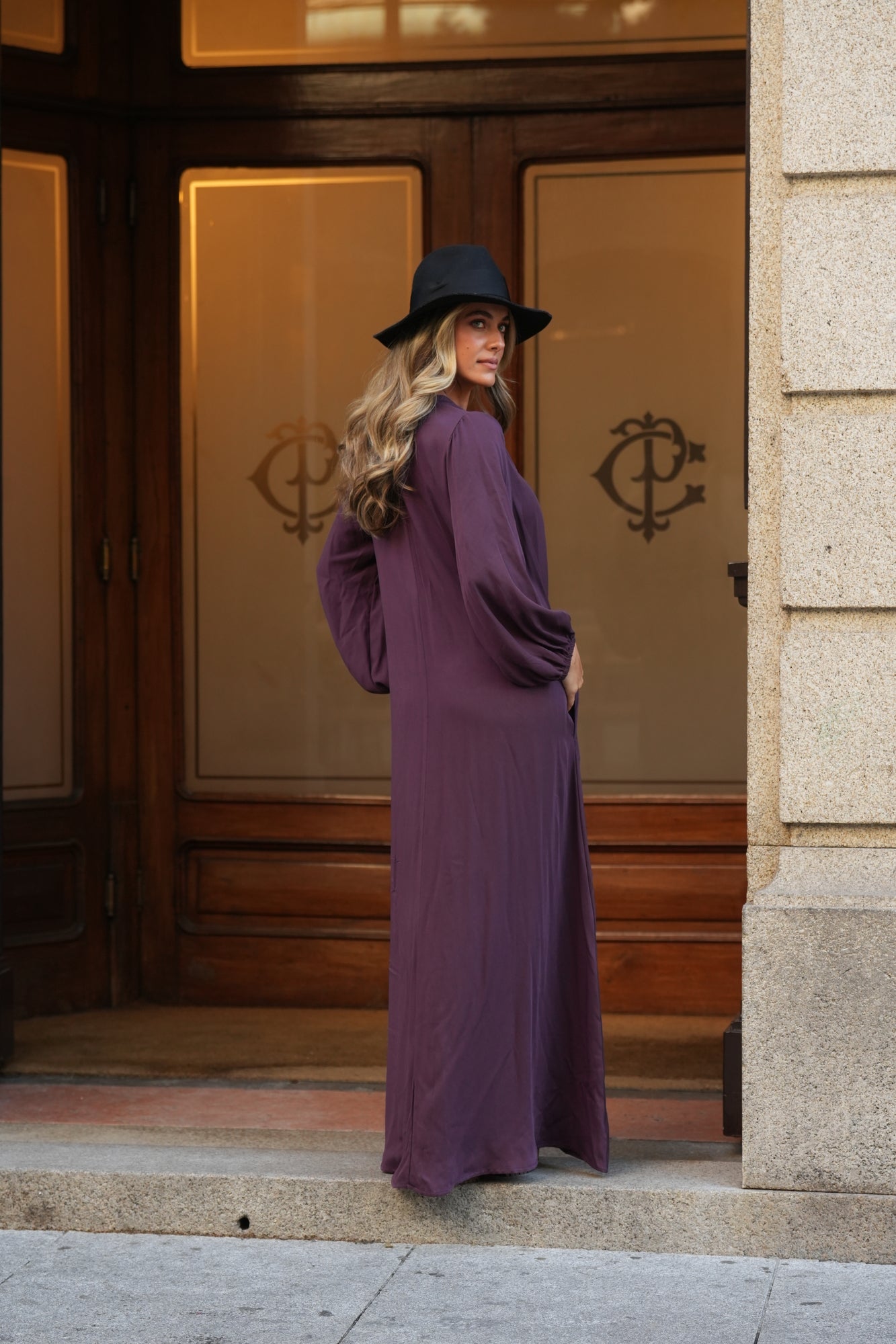 Vestido comprido em viscose bordeaux