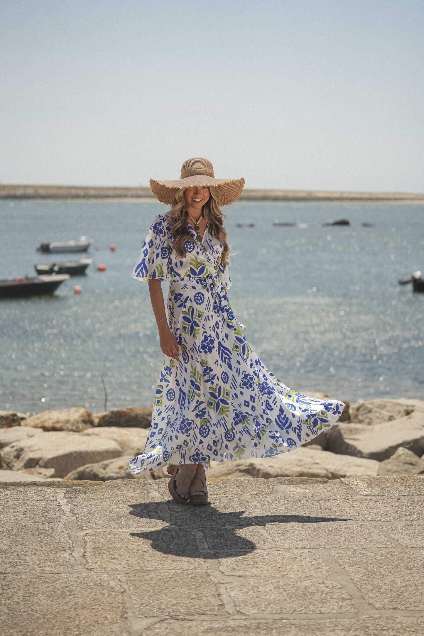Vestido comprido de trespasse