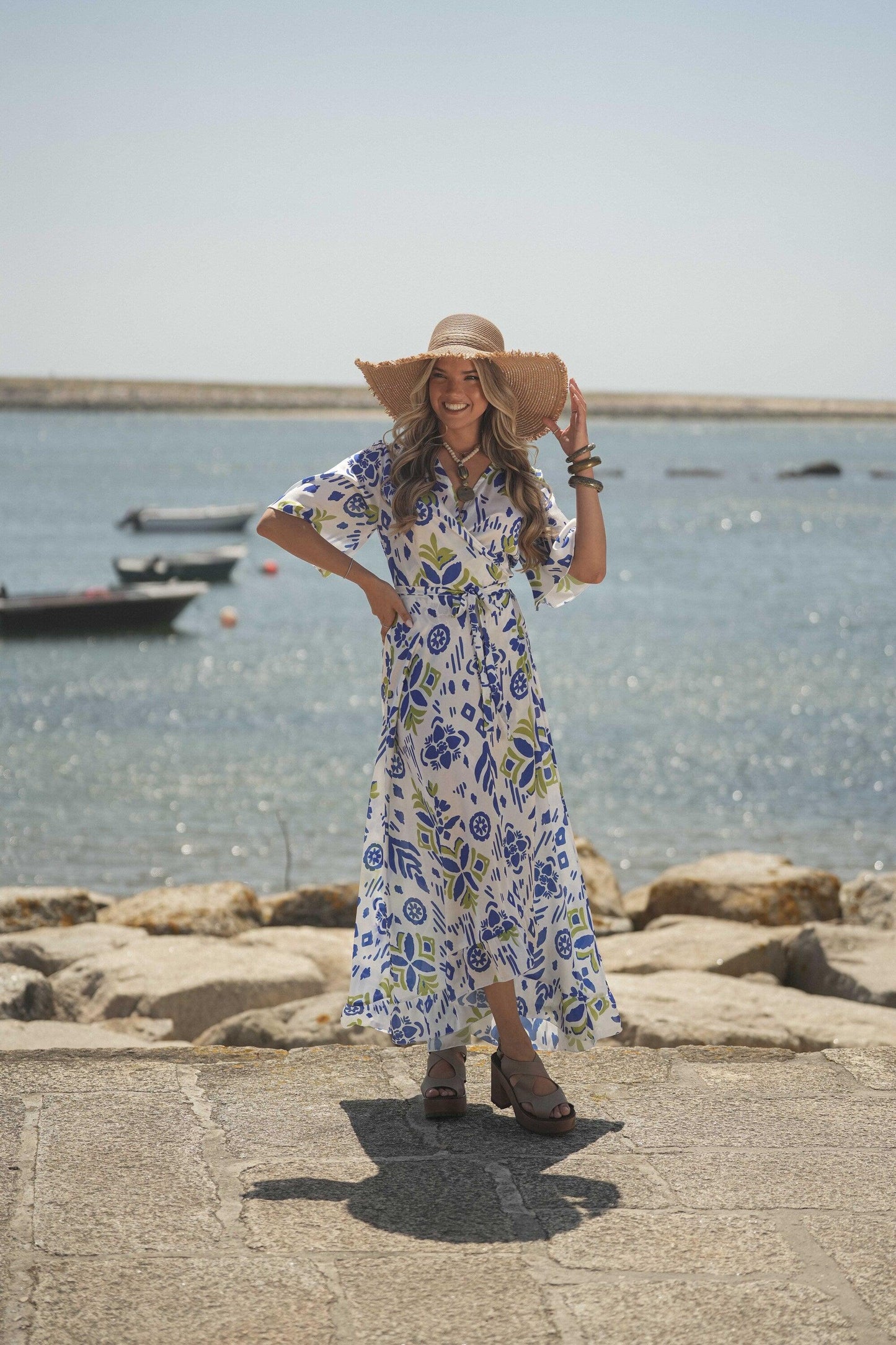 Vestido comprido de trespasse