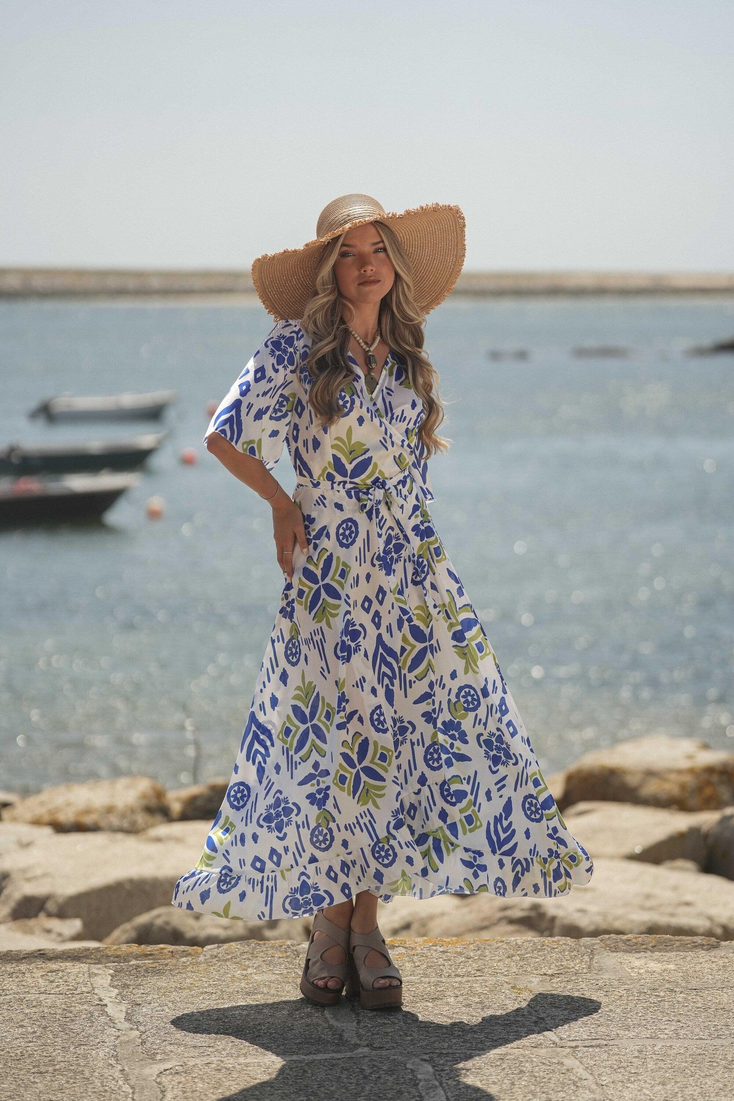Vestido comprido de trespasse
