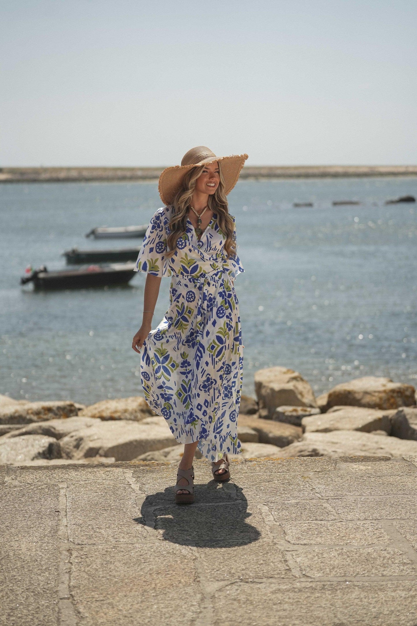 Vestido comprido de trespasse