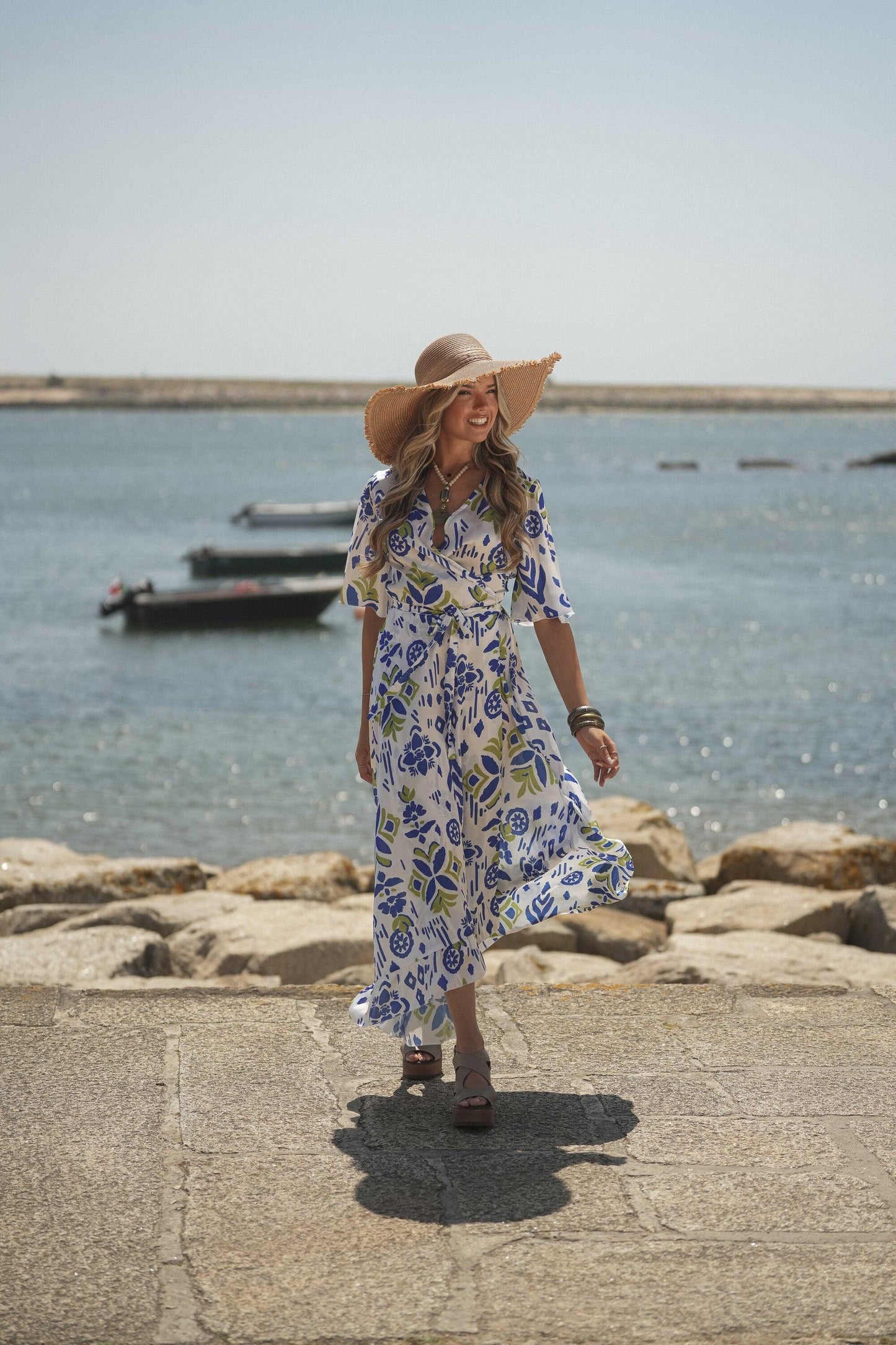 Vestido comprido de trespasse