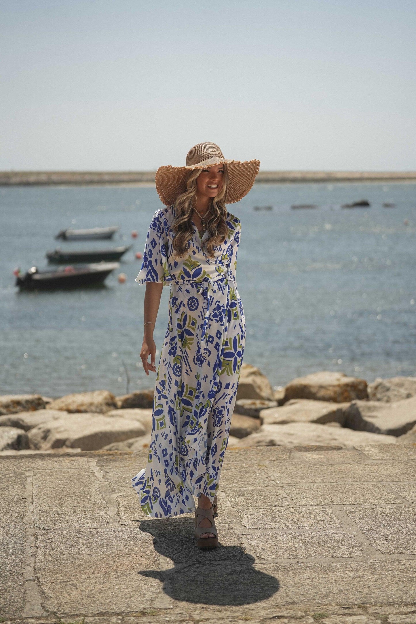 Vestido comprido de trespasse