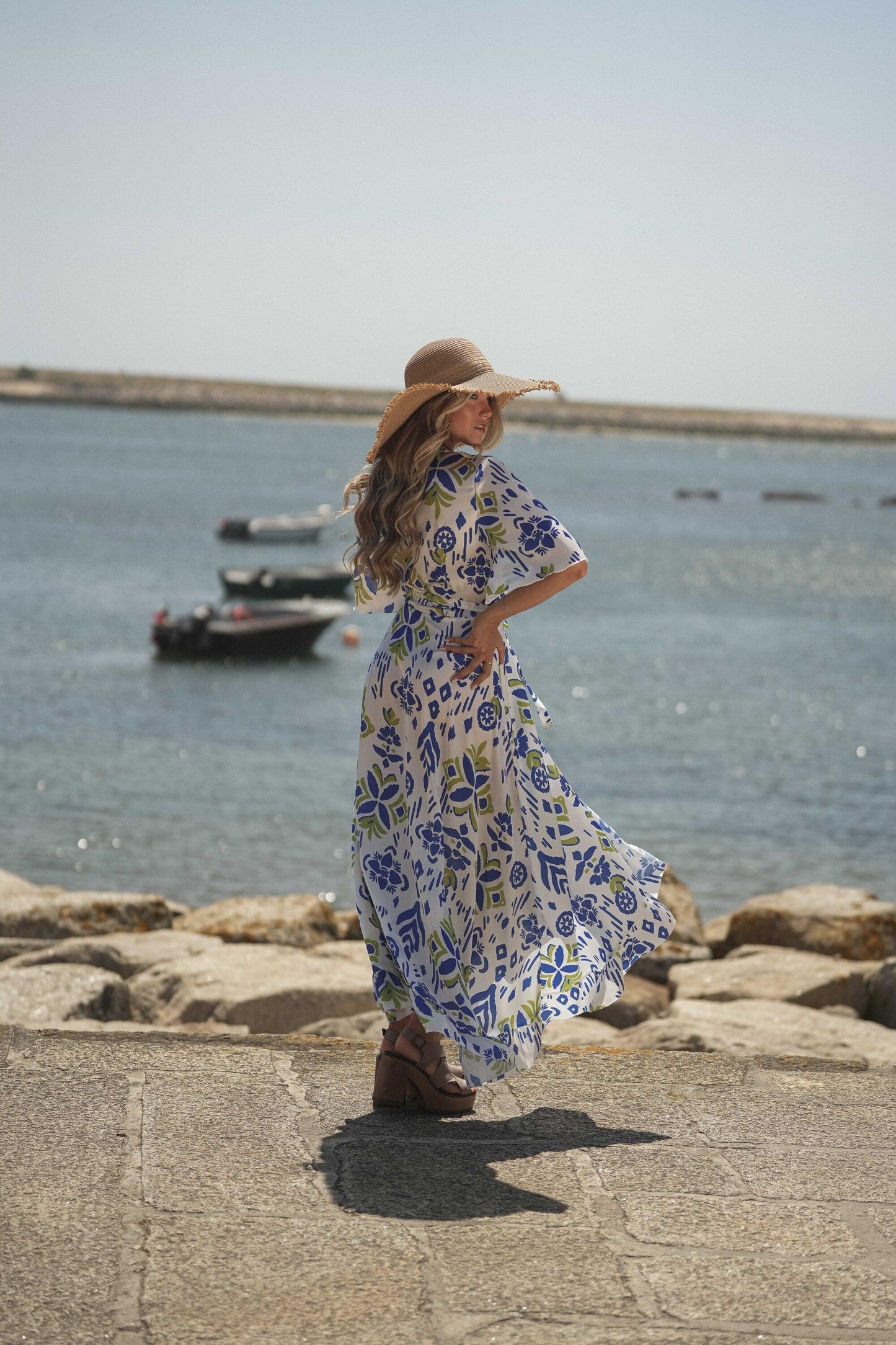Vestido comprido de trespasse