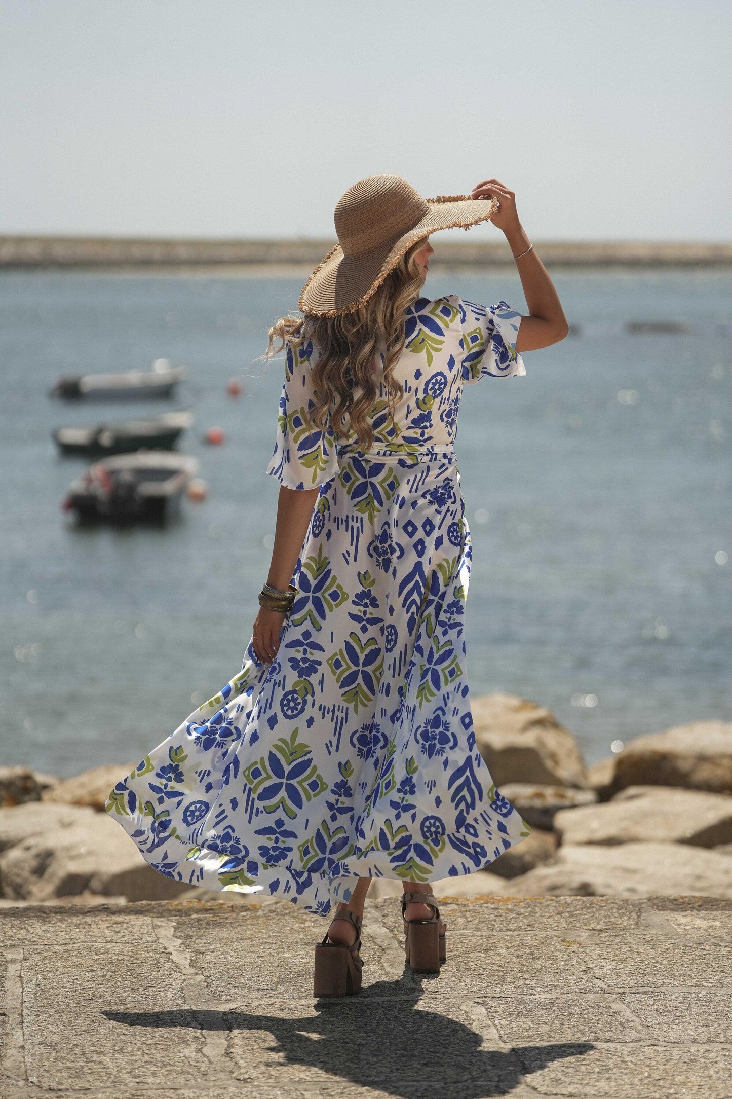 Vestido comprido de trespasse