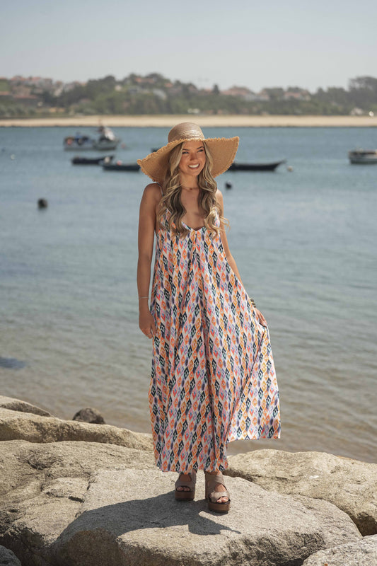 Robe longue imprimée à bretelles