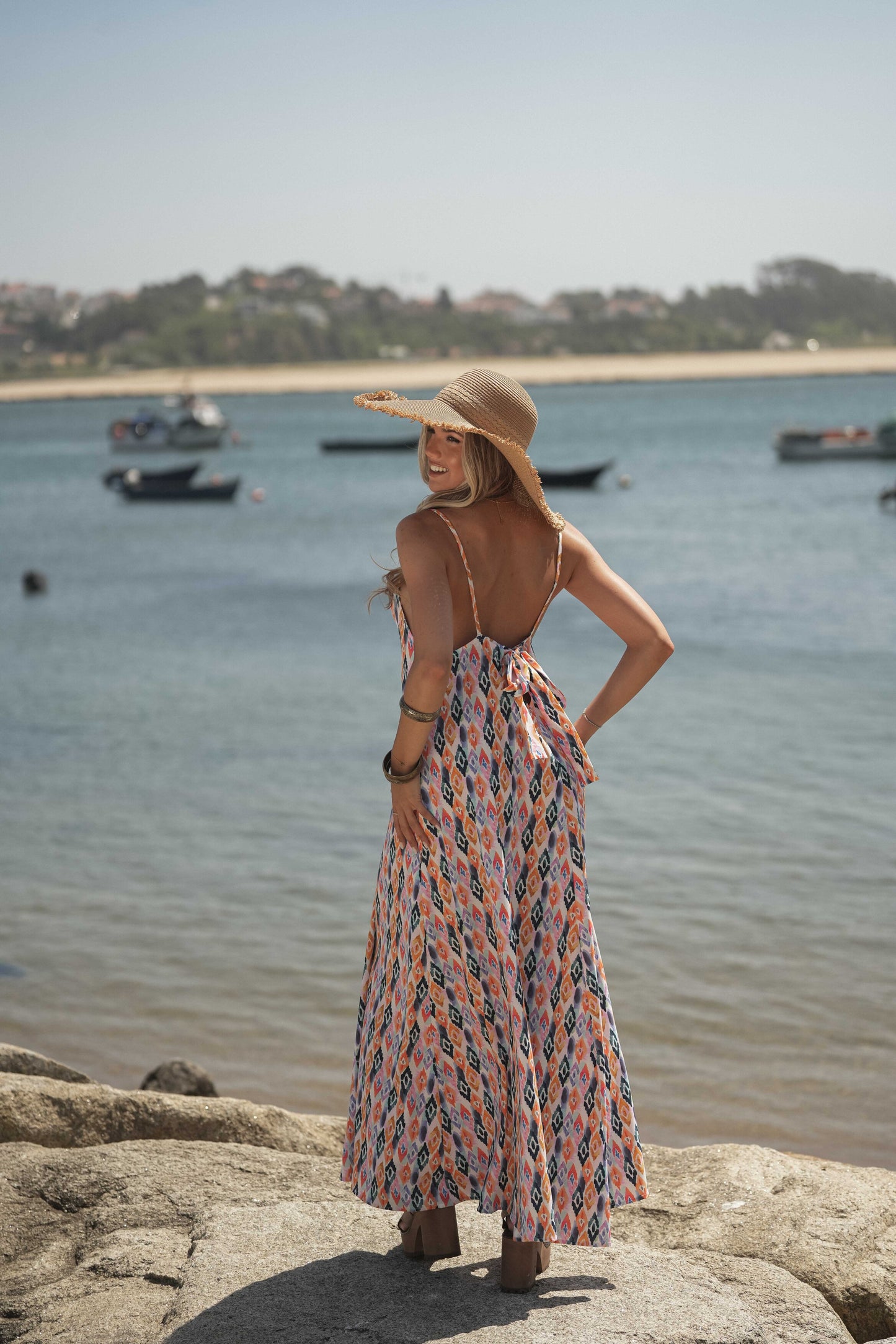 Long printed dress with straps