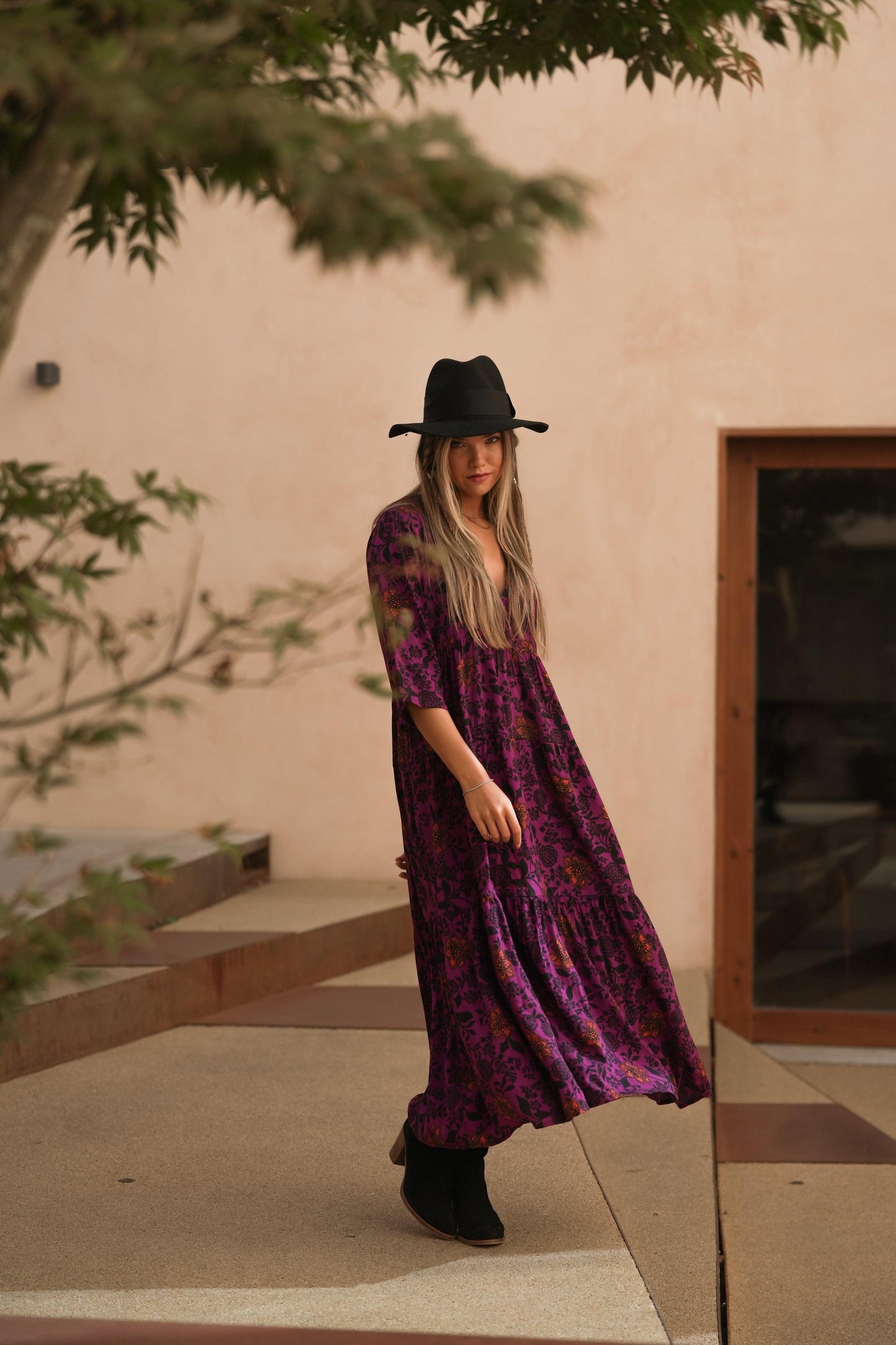 Vestido comprido com estampado floral