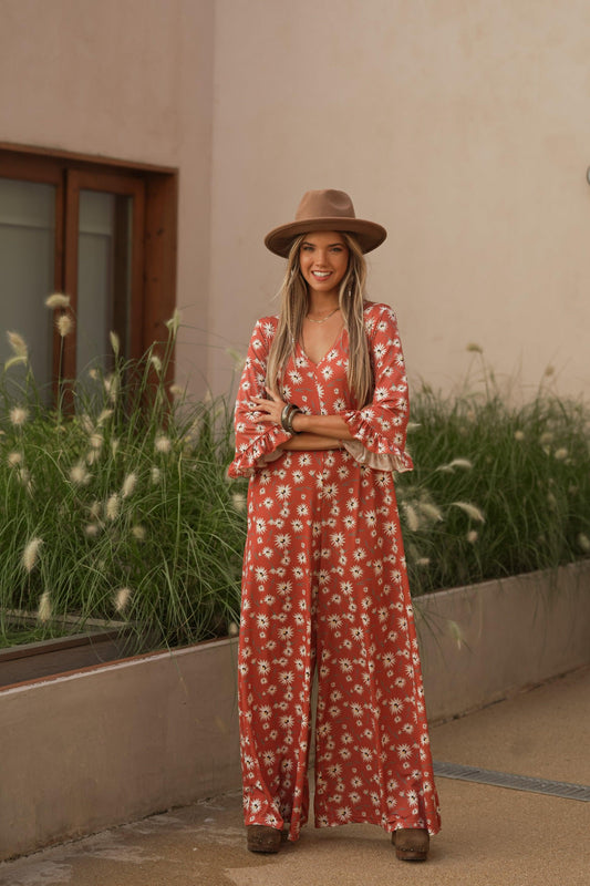 Long jumpsuit in printed knit