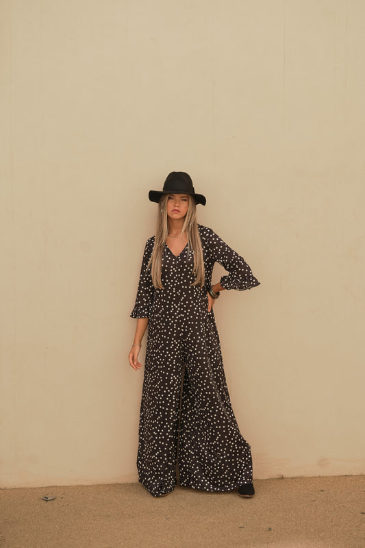 Long jumpsuit in printed knit
