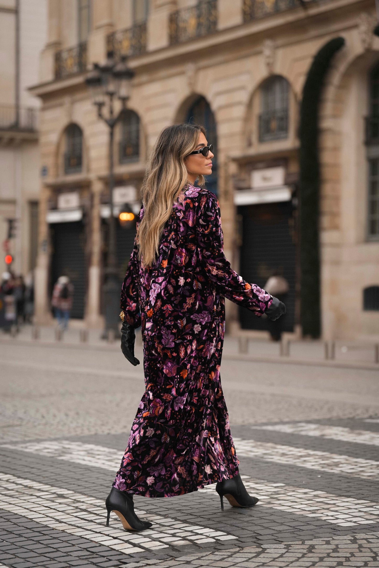 Vestido largo de terciopelo estampado