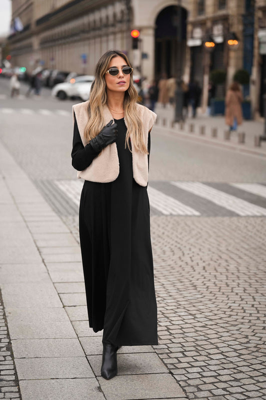 Vestido comprido em malha preto