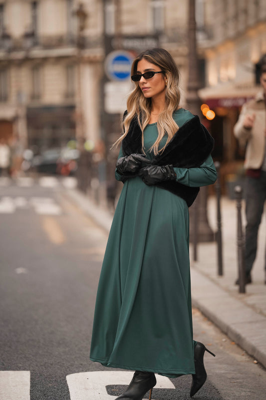 Vestido comprido em malha verde