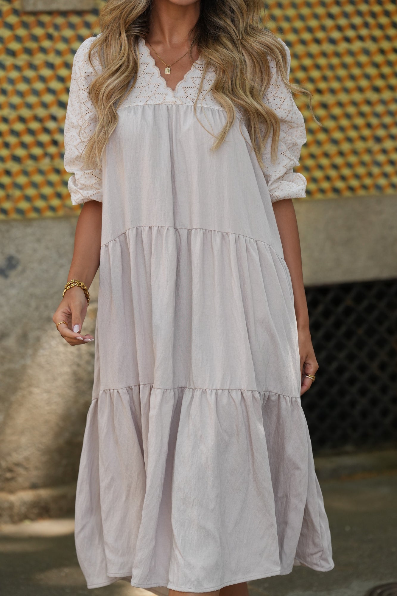 Vestido comprido Bege