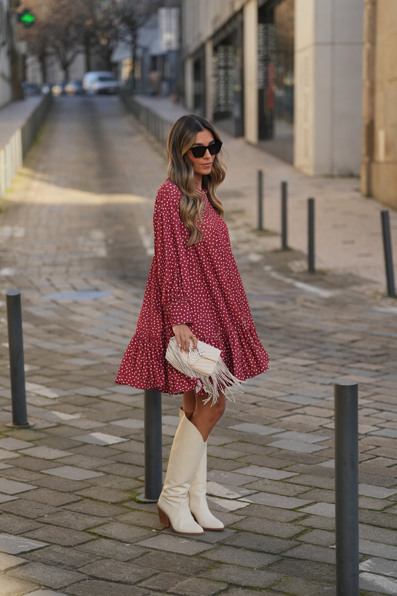 Short dress with printed knit