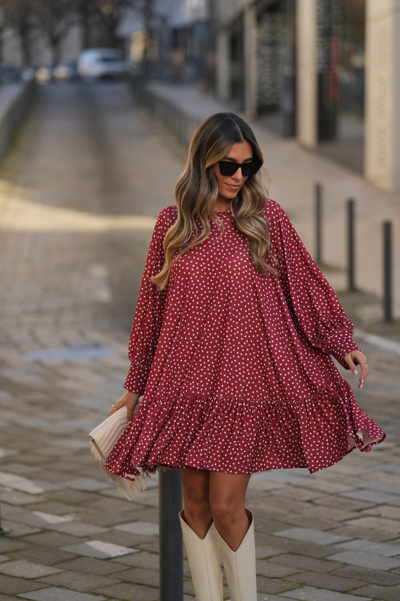 Short dress with printed knit