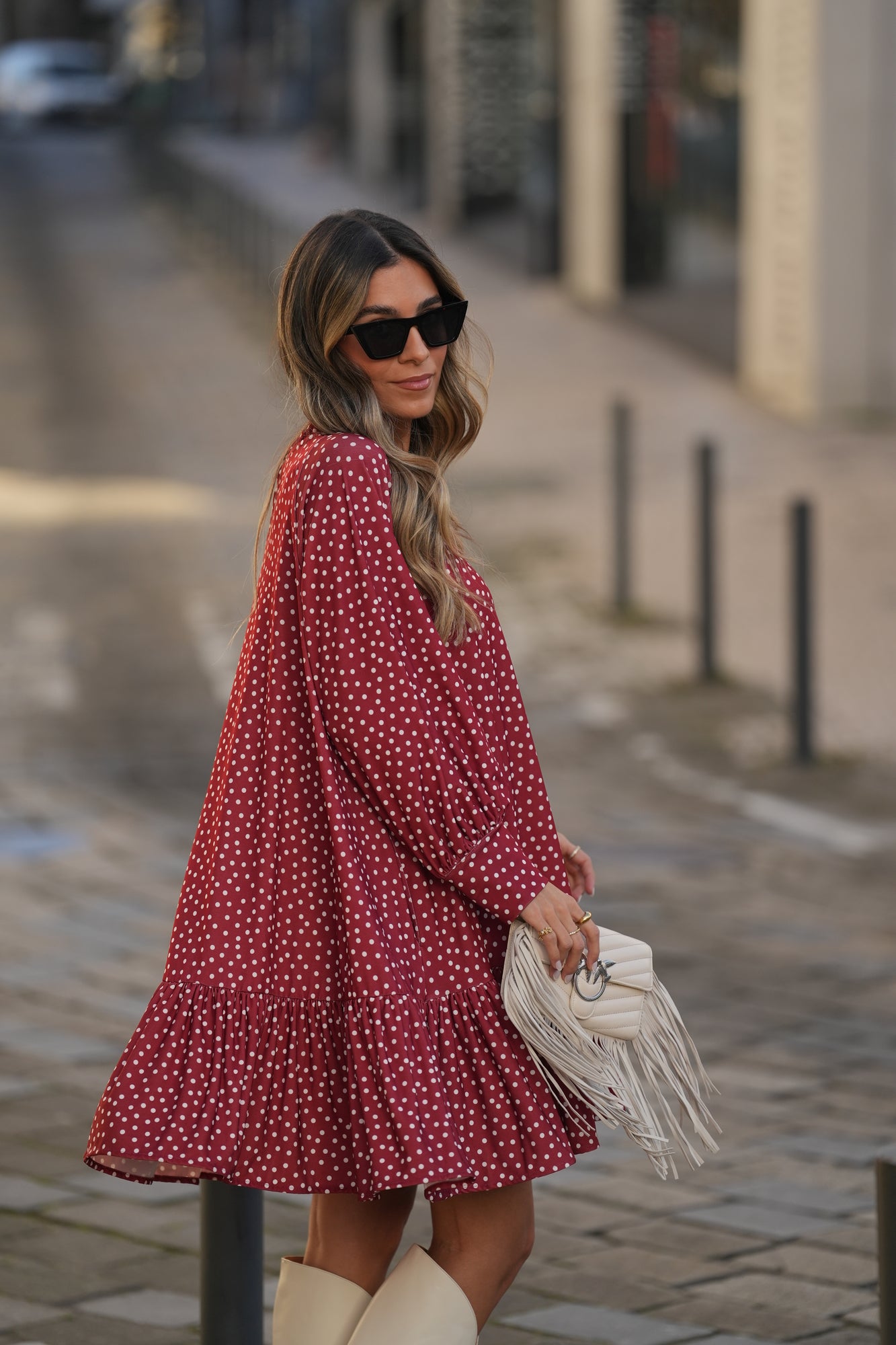 Short dress with printed knit