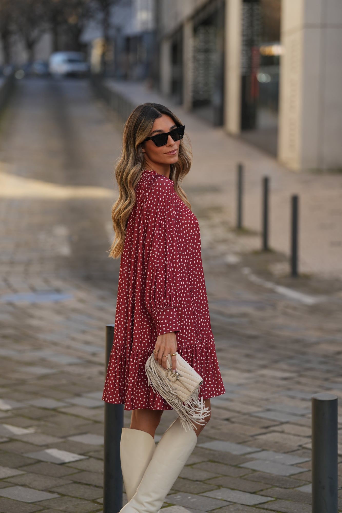 Short dress with printed knit