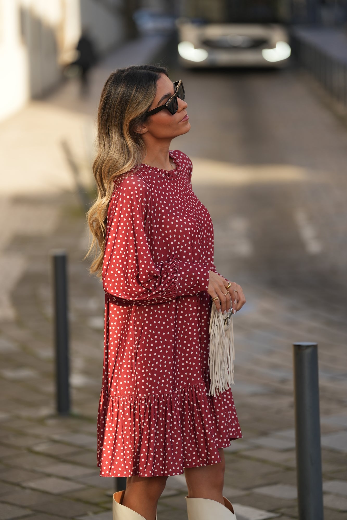 Short dress with printed knit