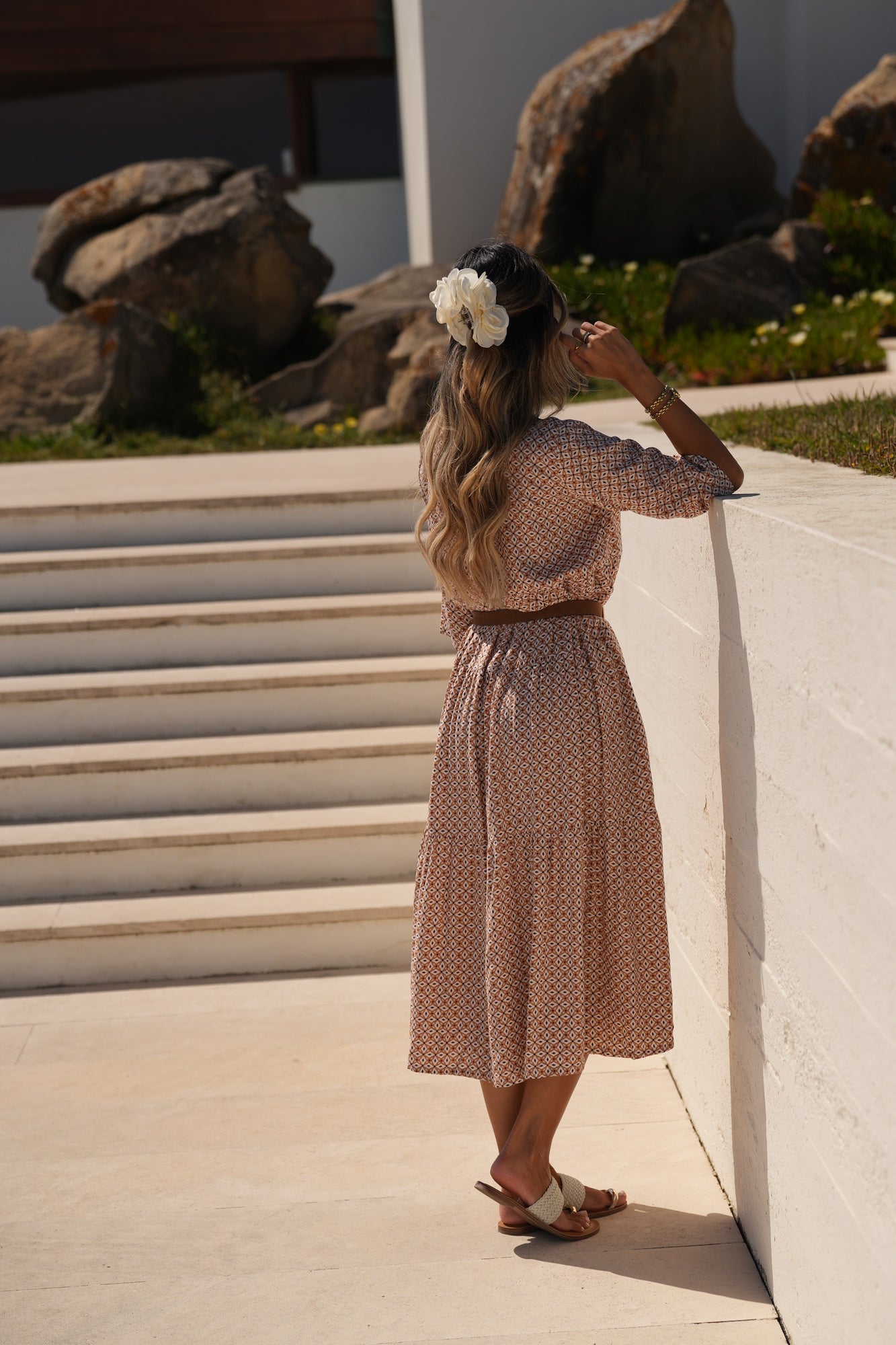 Vestido comprido em viscose estampada