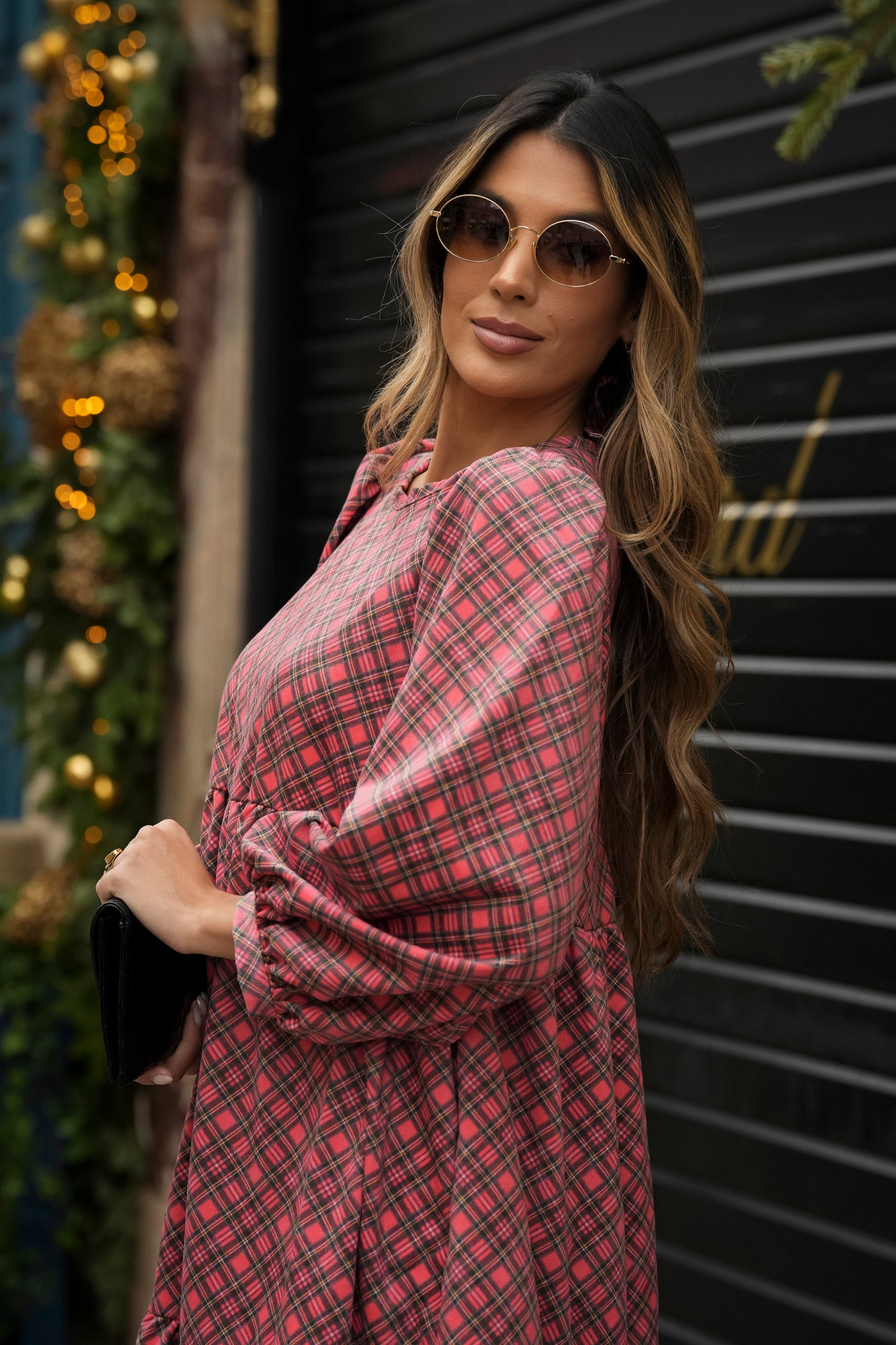 Vestido comprido com folhos em bombazine