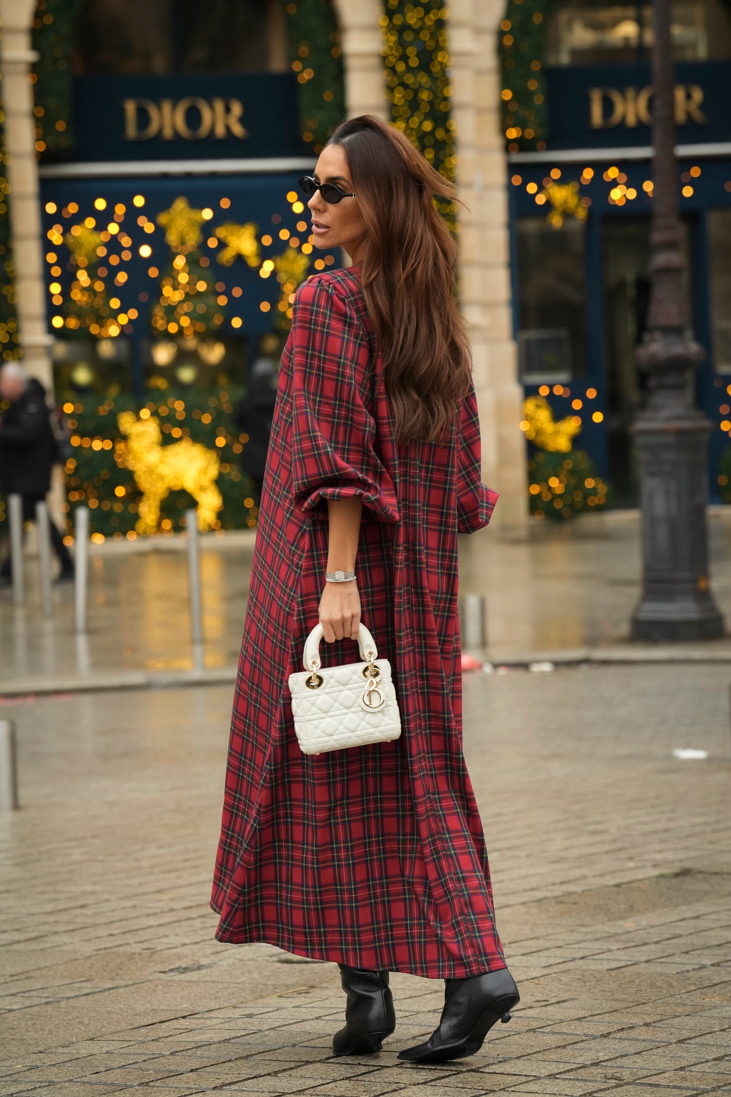 Vestido comprido em xadrez vermelho