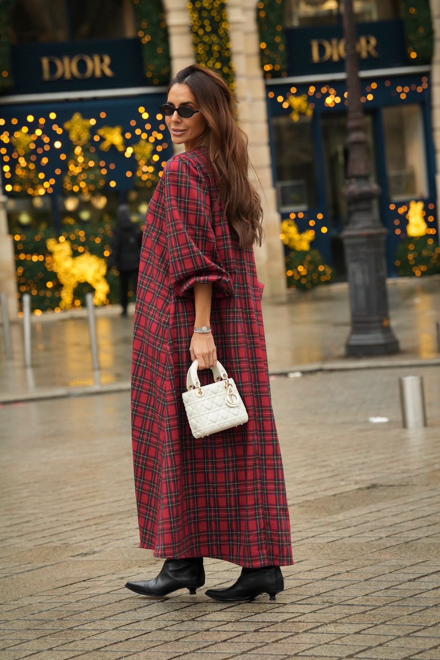 Vestido comprido em xadrez vermelho