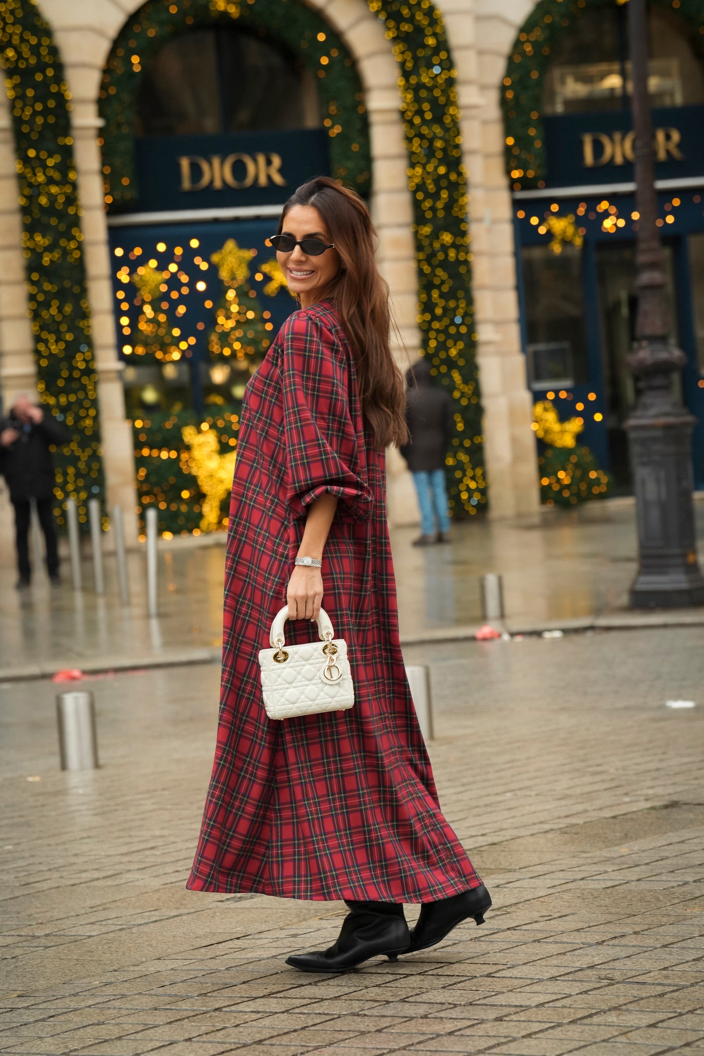 Vestido comprido em xadrez vermelho