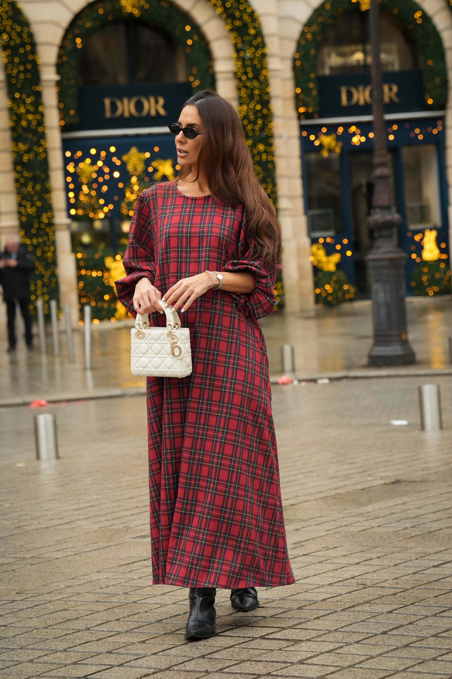 Vestido comprido em xadrez vermelho