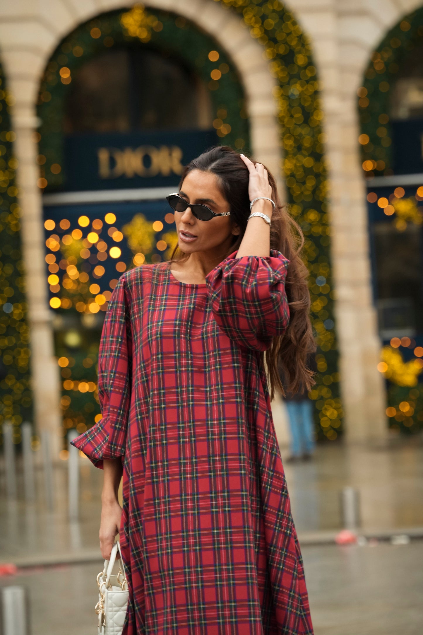 Vestido comprido em xadrez vermelho