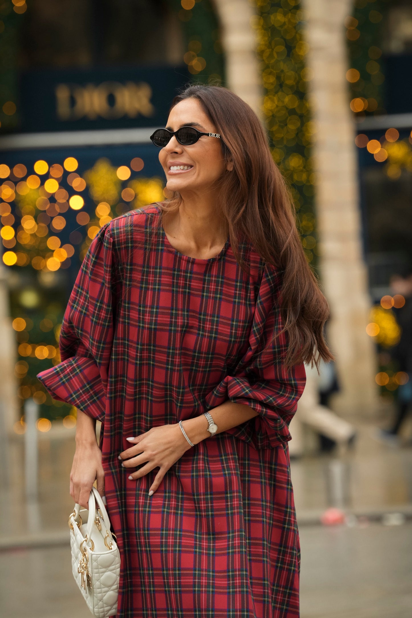 Vestido comprido em xadrez vermelho