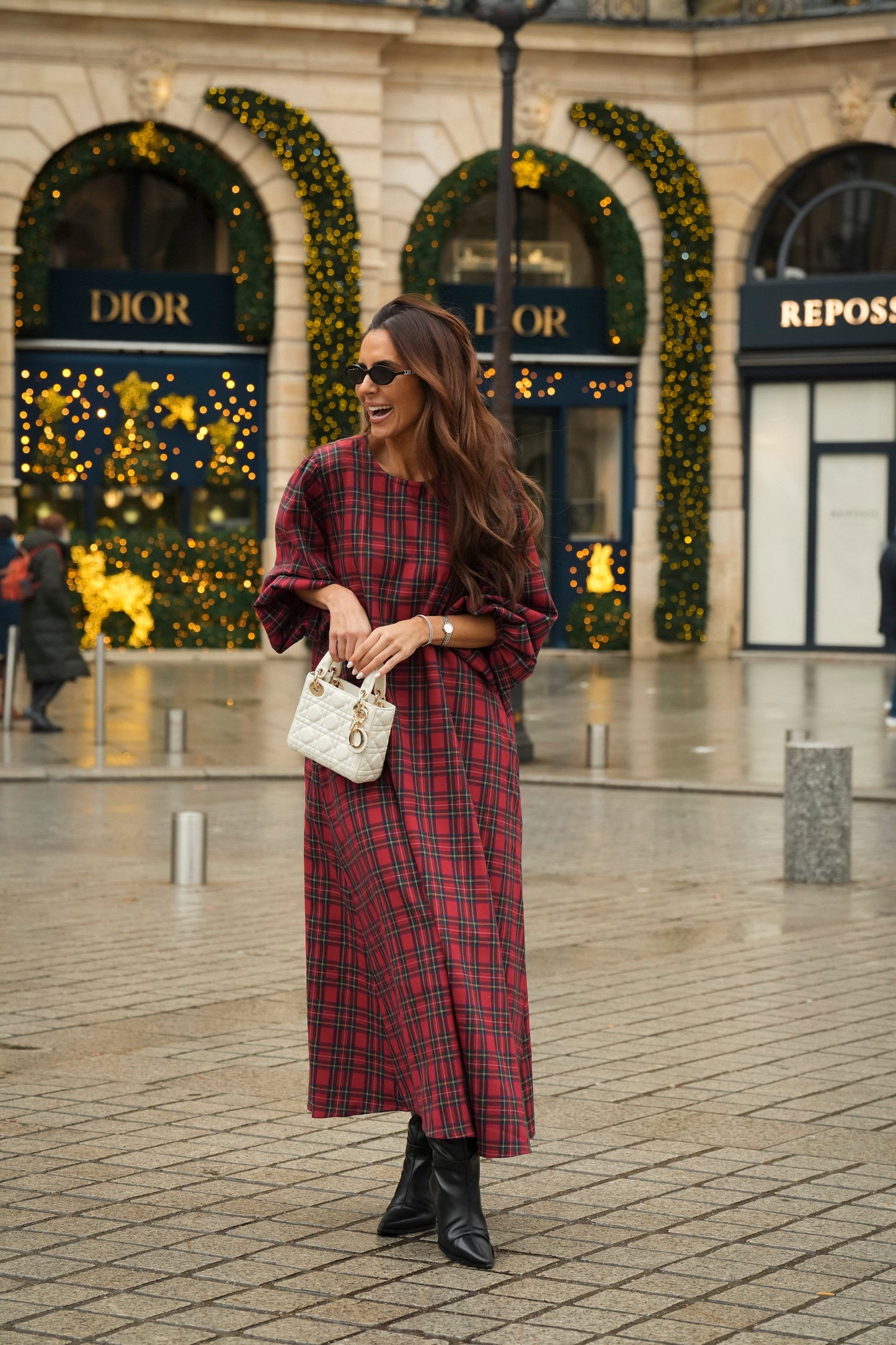 Vestido comprido em xadrez vermelho