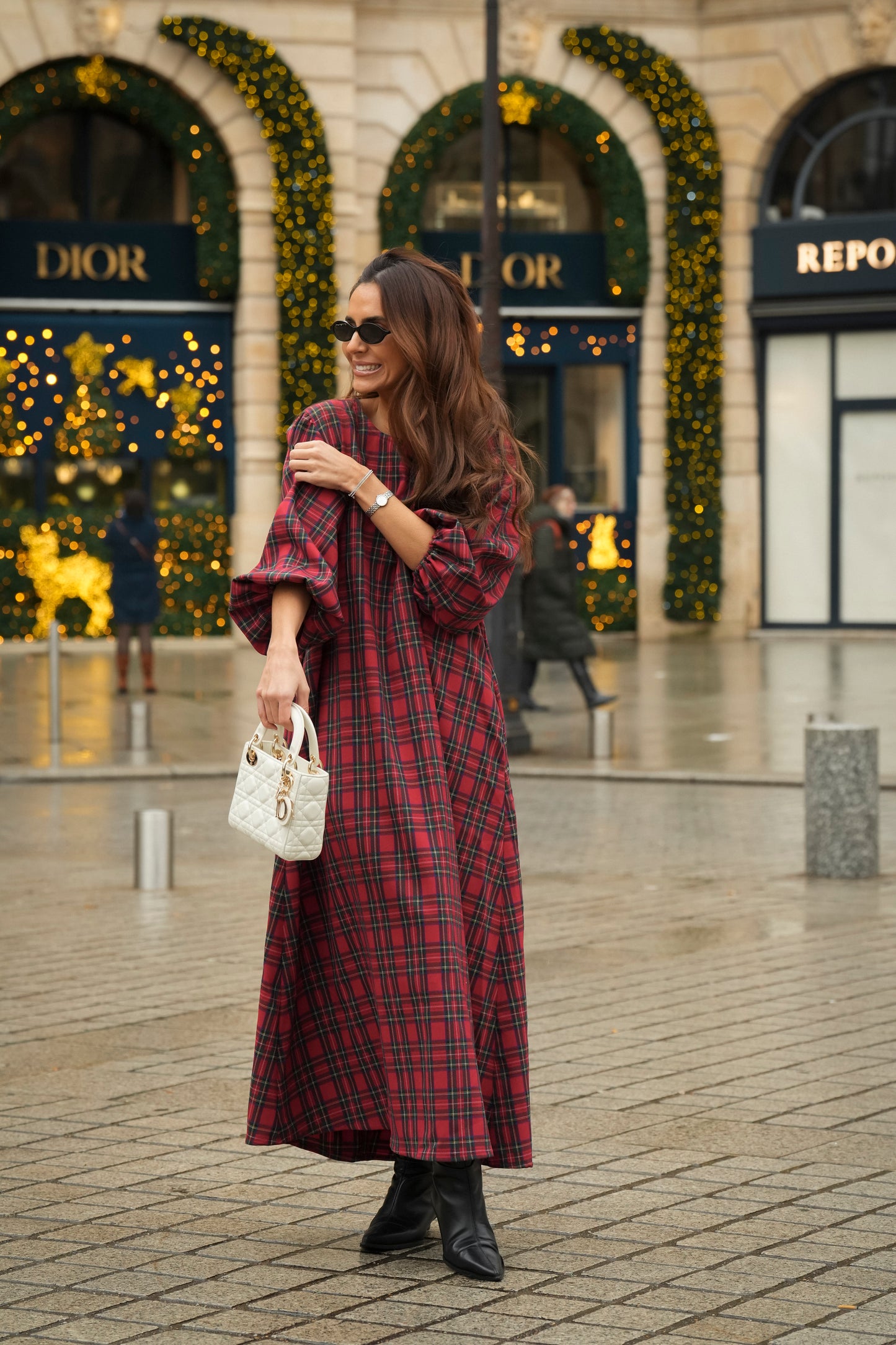 Vestido comprido em xadrez vermelho