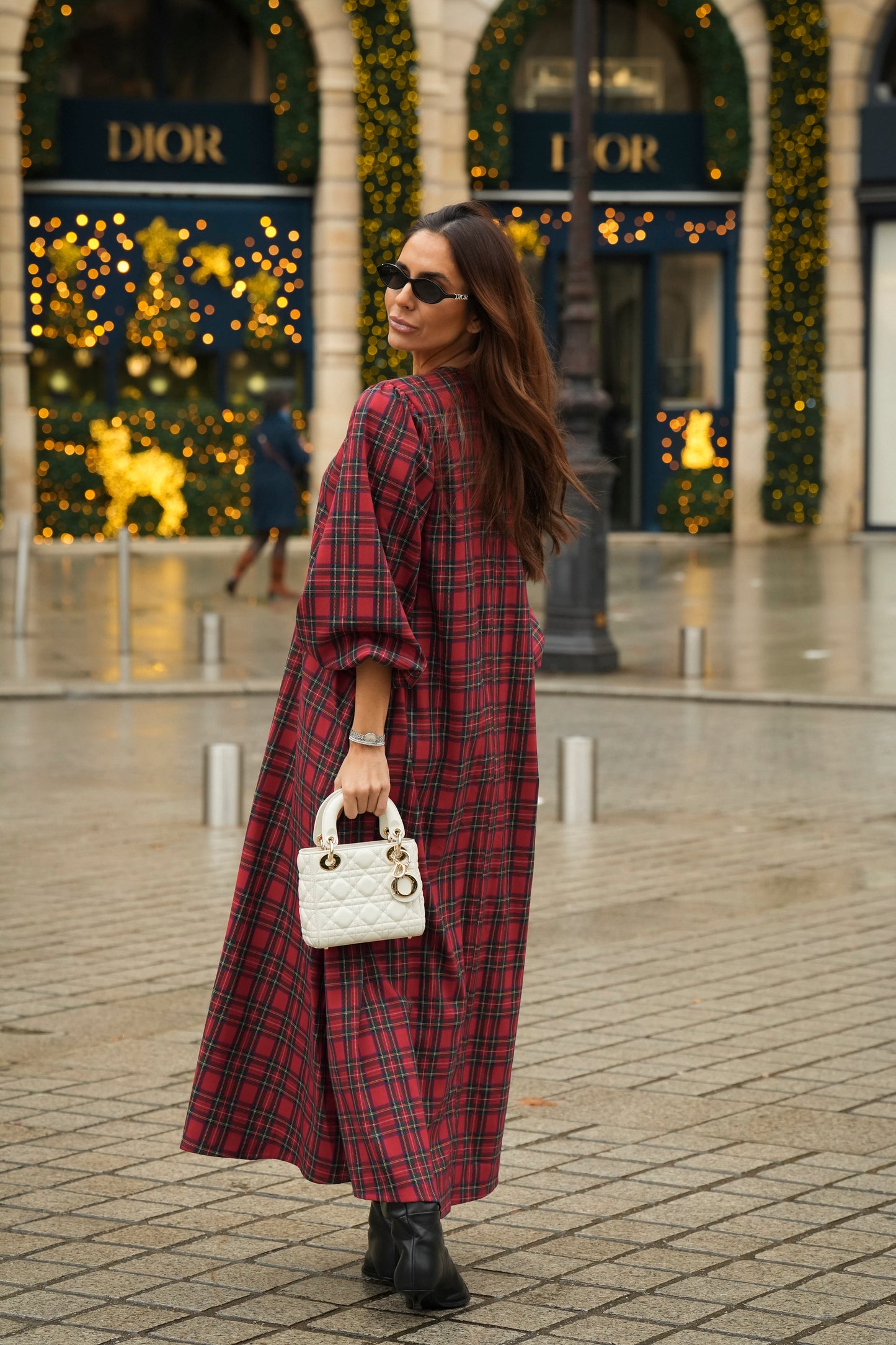 Vestido comprido em xadrez vermelho