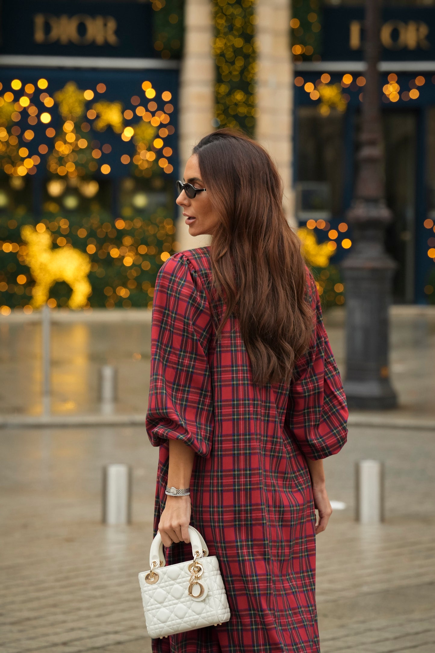 Vestido comprido em xadrez vermelho