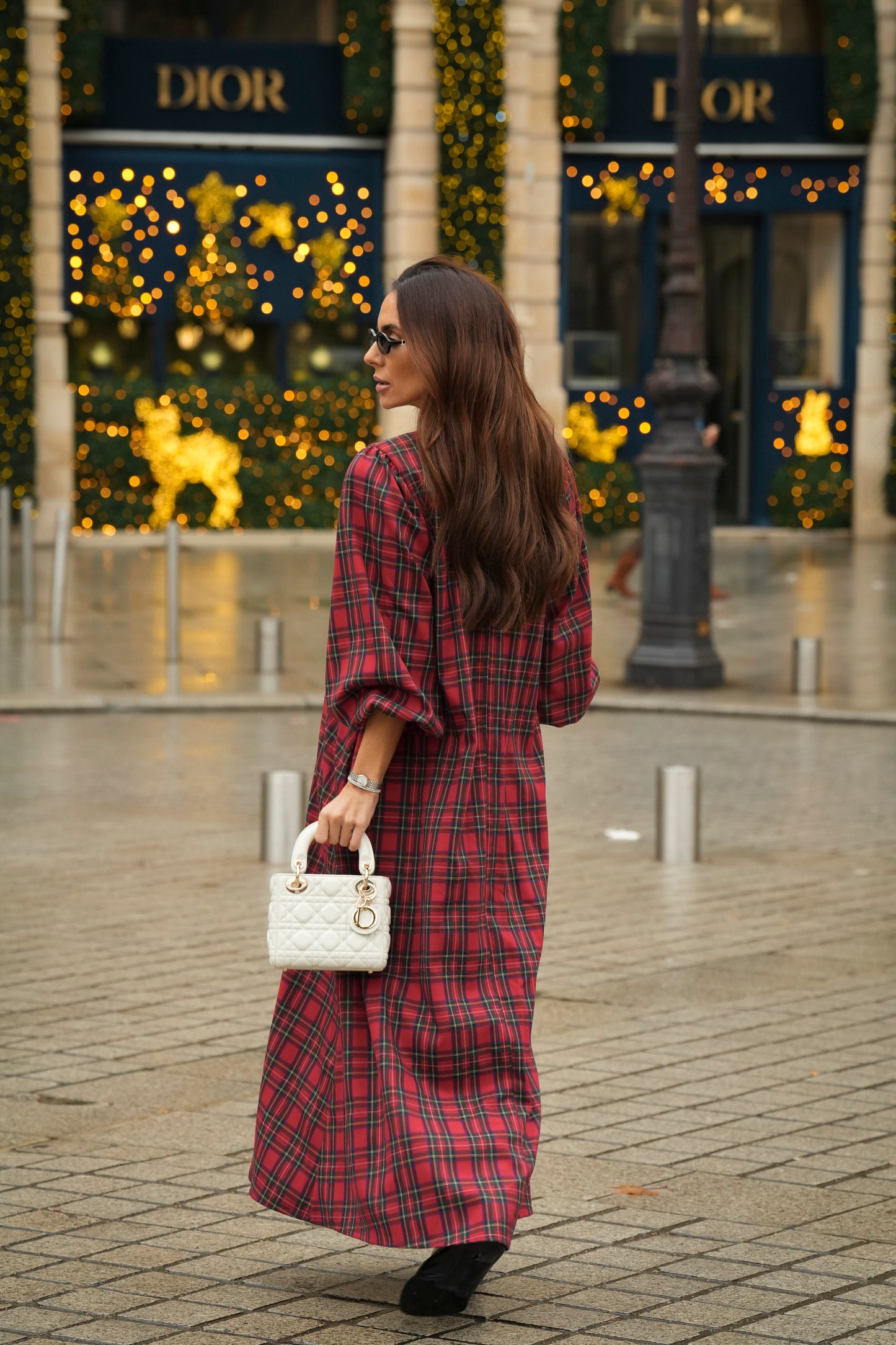 Vestido comprido em xadrez vermelho