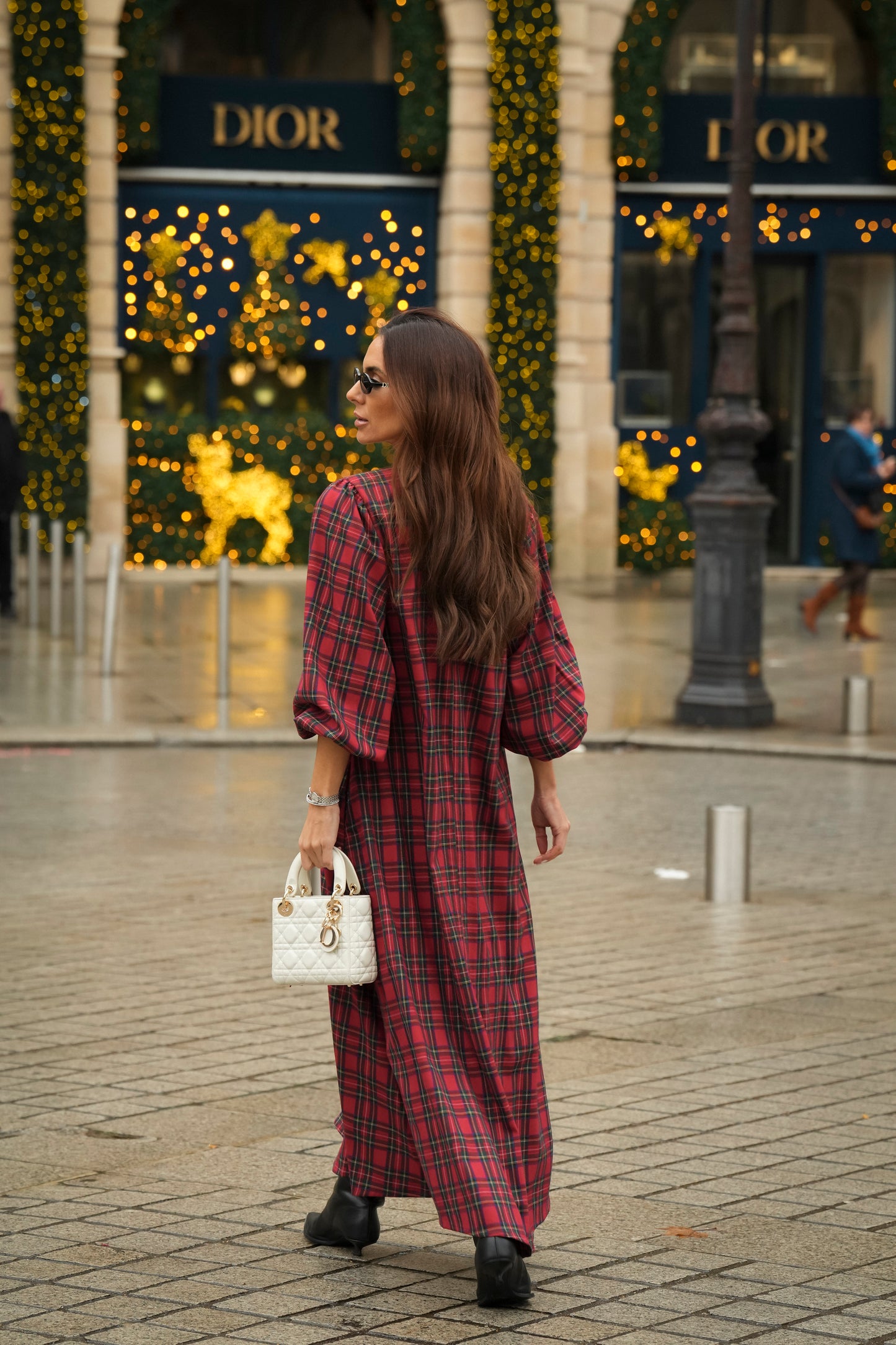 Vestido comprido em xadrez vermelho