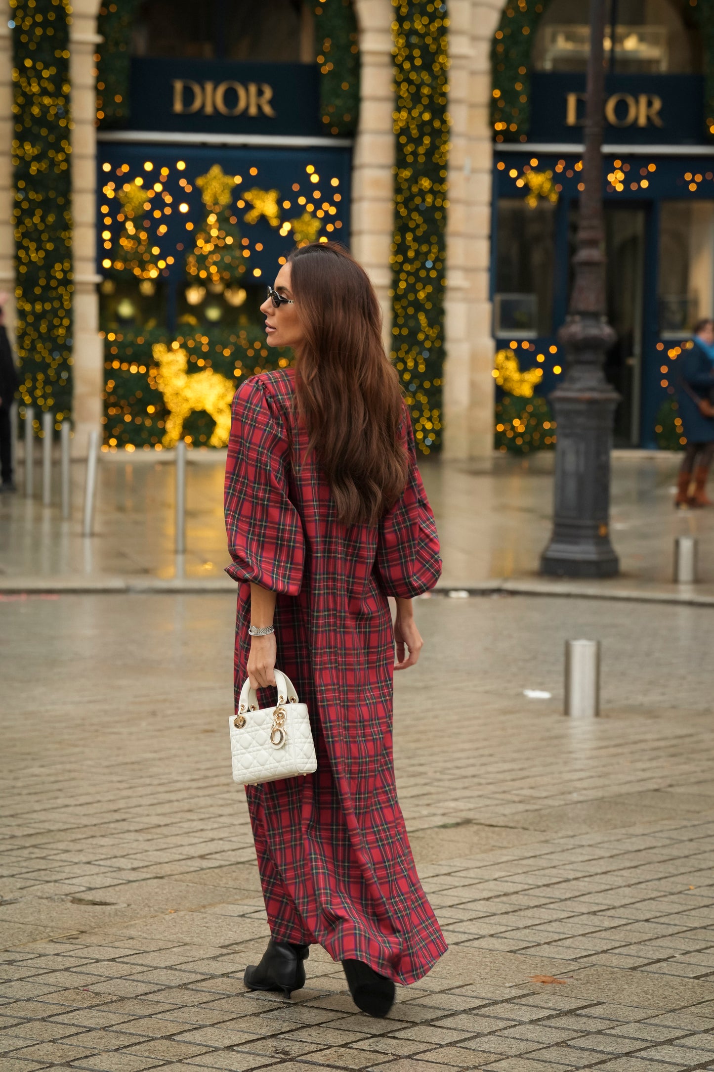 Vestido comprido em xadrez vermelho