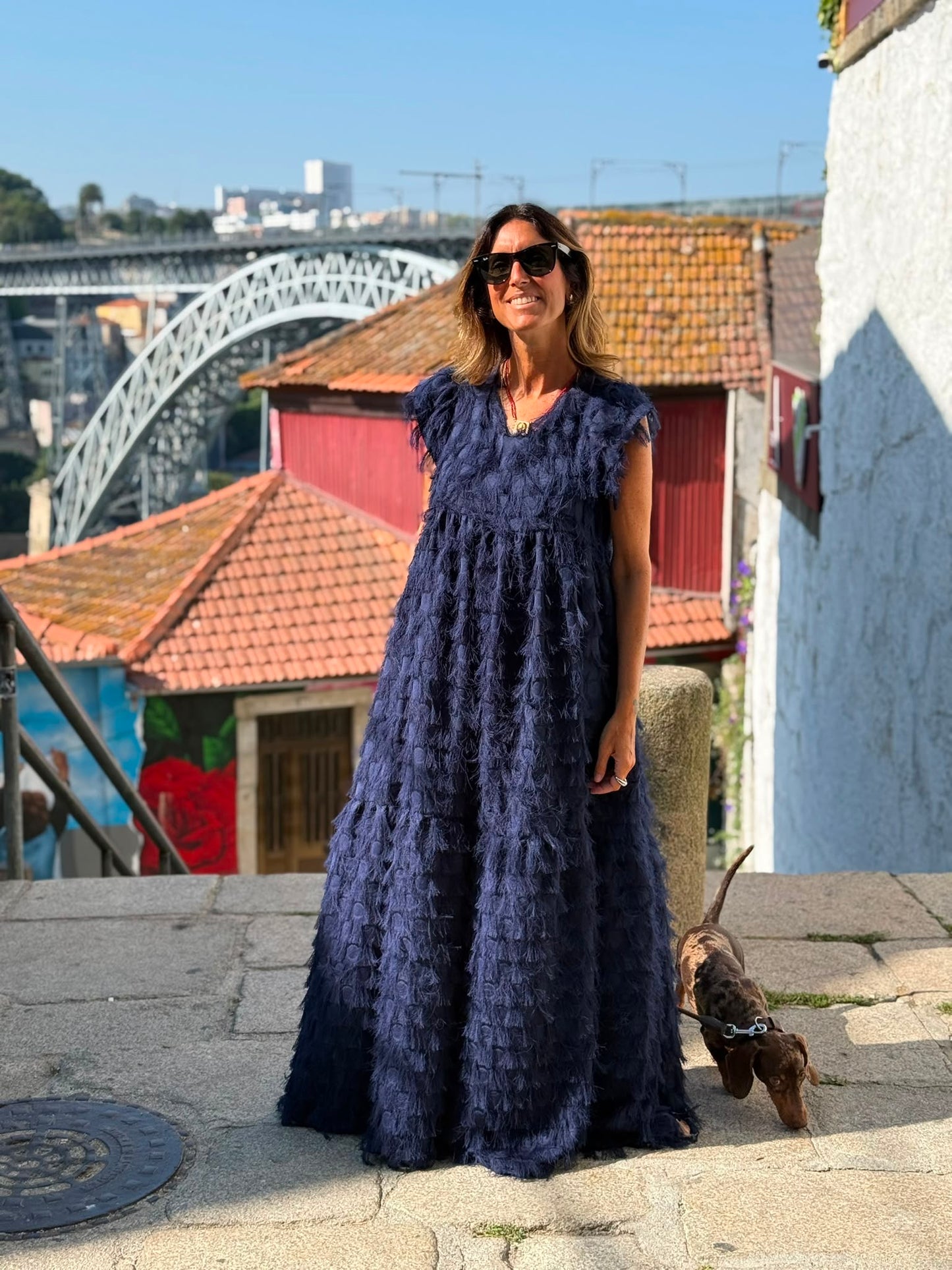 Edição limitada! Vestido comprido de cerimónia azul marinho